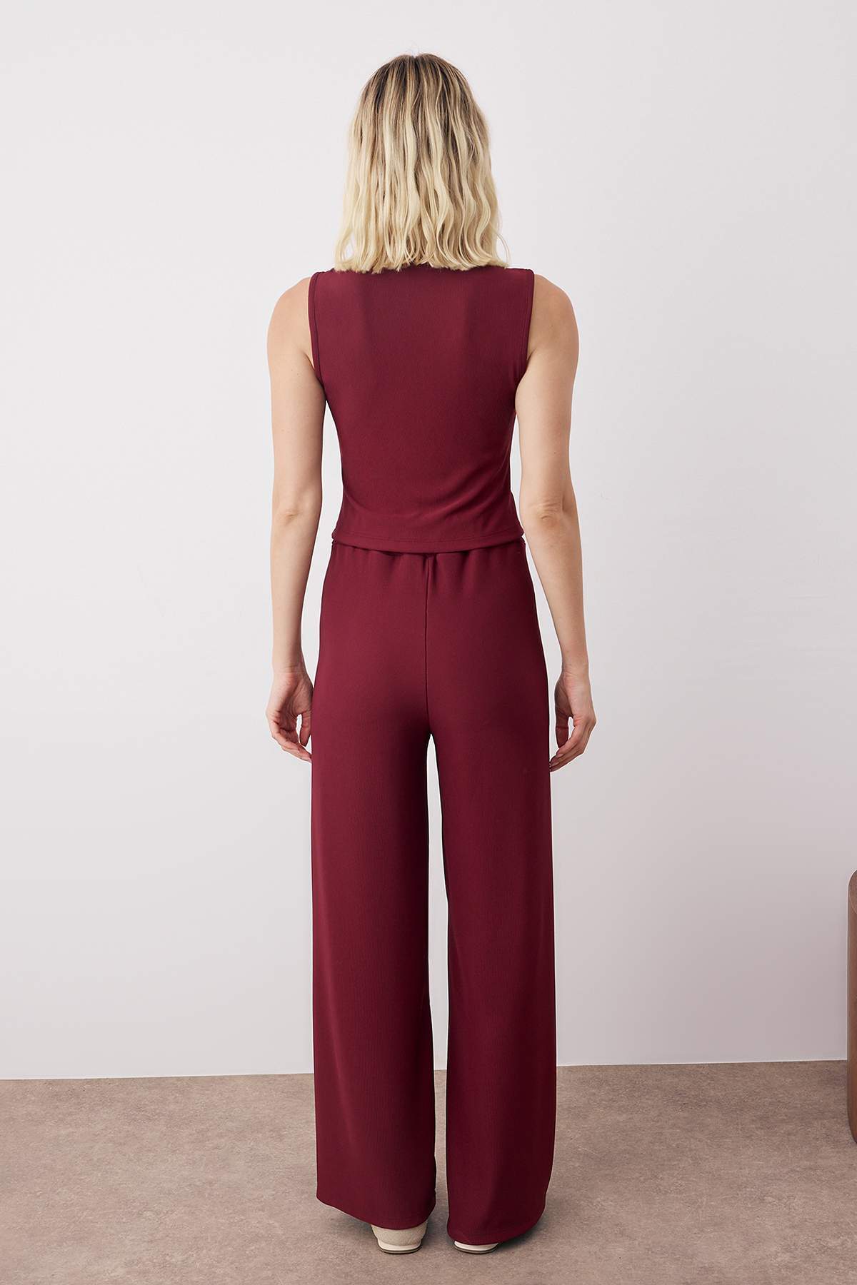 Trendyolmilla  Bordo Örme Alt - Üst Takım TWOSS25AU00135 - Görsel 4