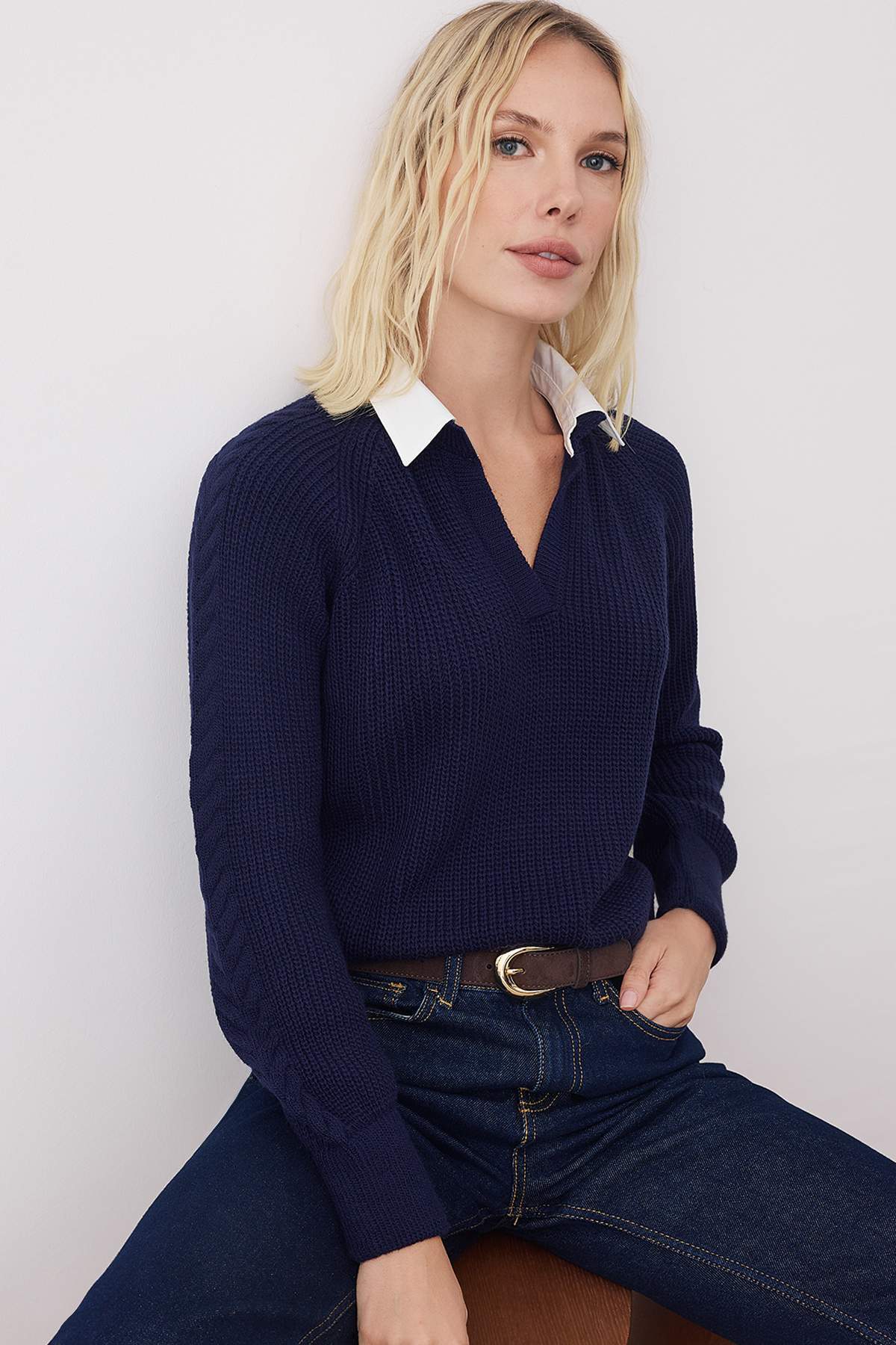 Trendyolmilla  Lacivert Gömlek Garnili Geniş Kalıp Yumuşak Dokulu Triko Kazak TWOAW26KZ00218