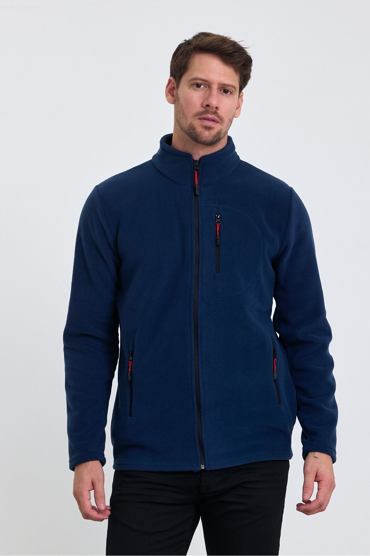 COMBİNE MİCHAİL  Indigo Renk 3 Cepli Tam Fermuarlı Erkek Polar - Görsel 3