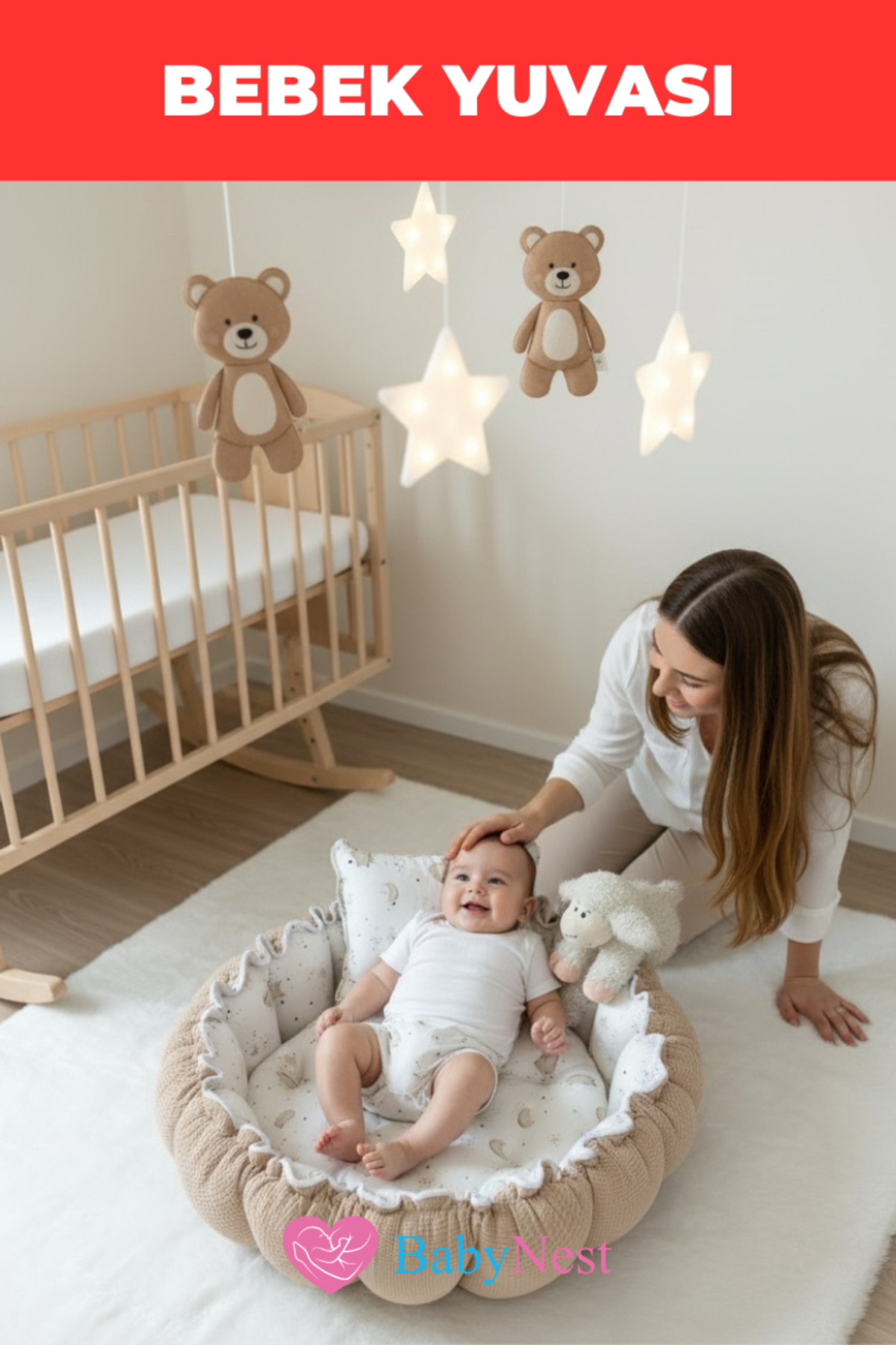 Babynest Yuvarlak Yatak/oyun Minderi Ve Yastığı Kahve Pike Püsküllü fotoğrafı 5 (önizleme)