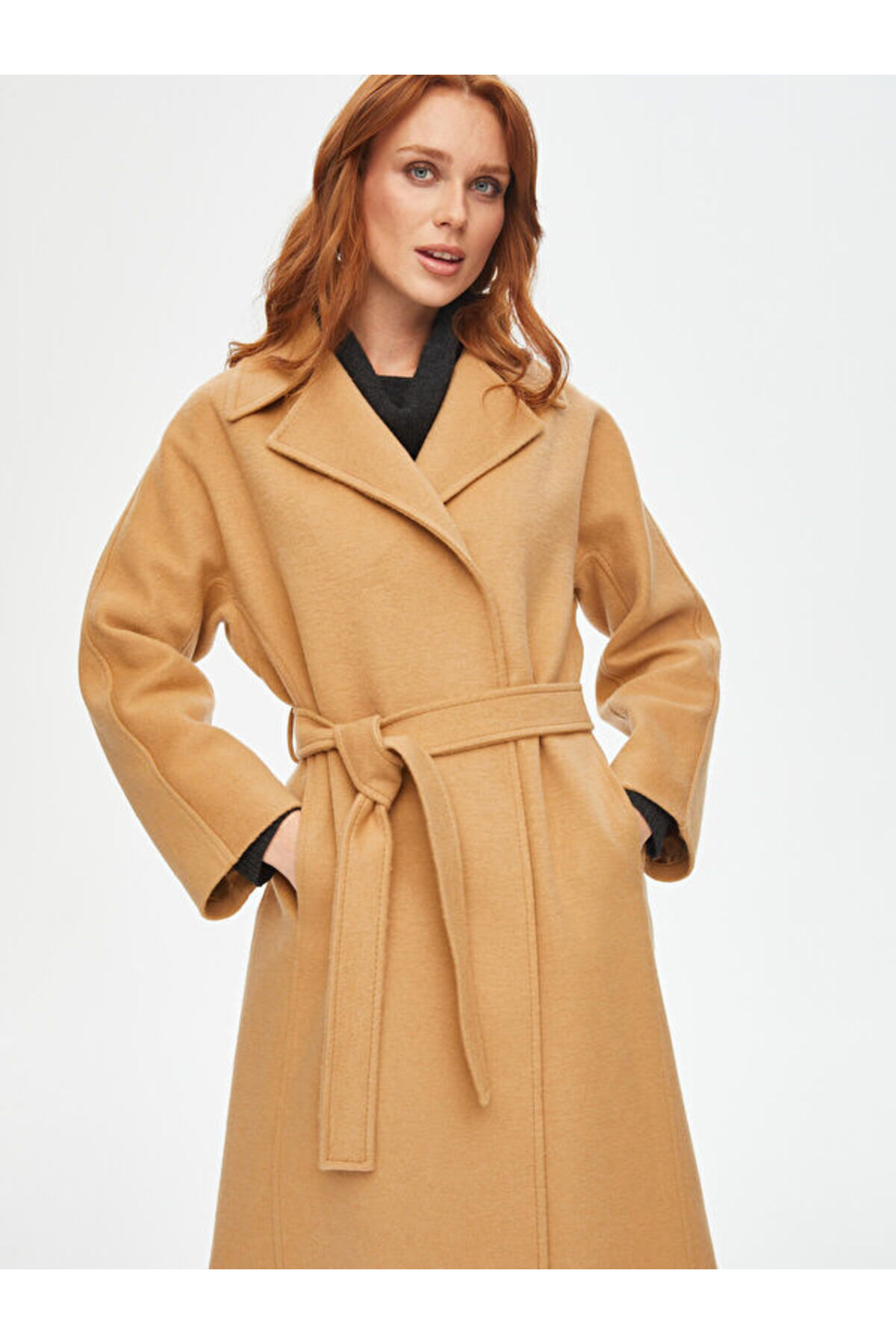 Faik Sönmez  Beli Kuşaklı Yün Karışımlı Manto 69464 - Görsel 3