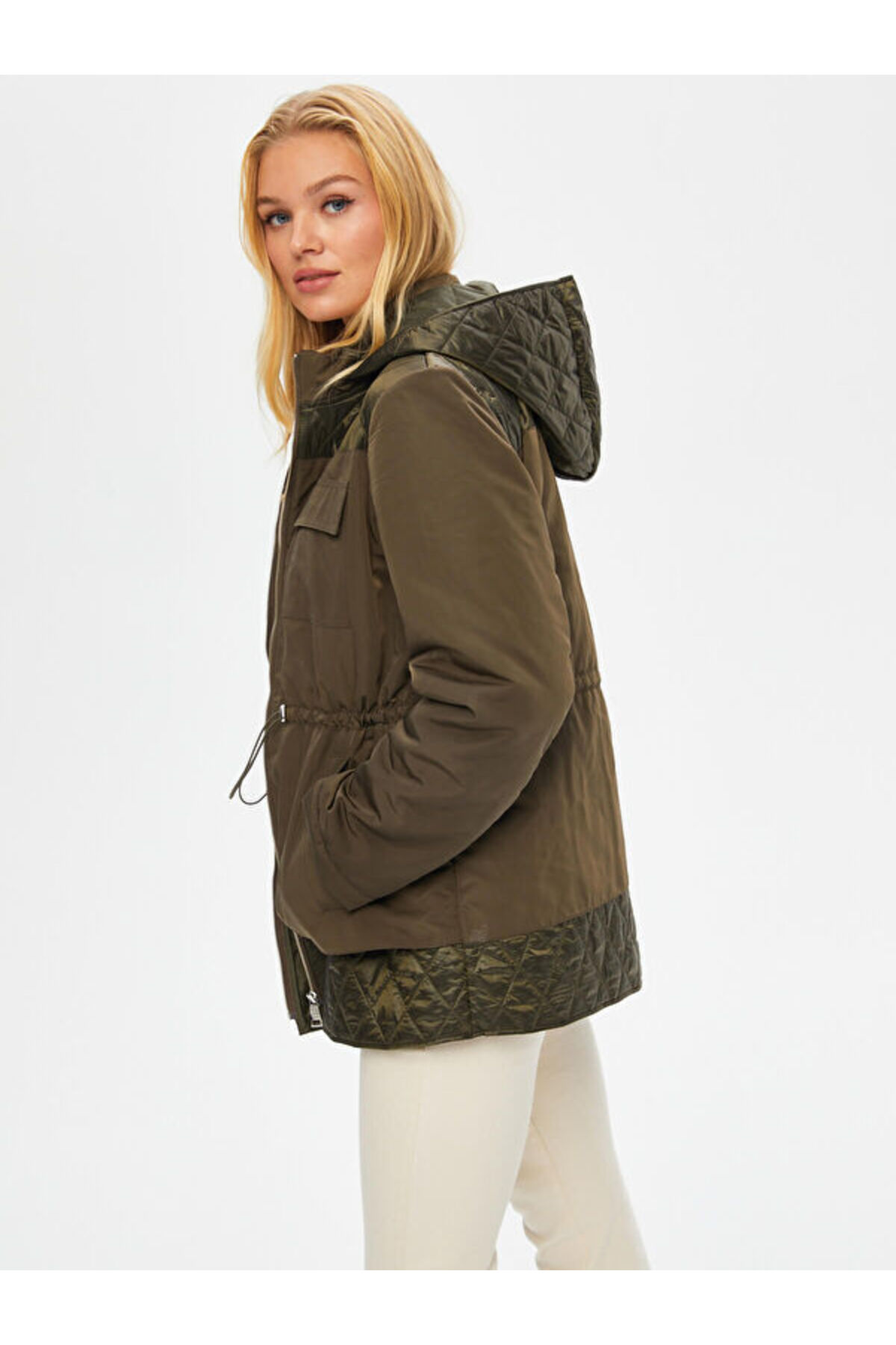 Faik Sönmez  Beli Tünelli Kapüşonlu Kapitone Kaban 69423 - Görsel 5