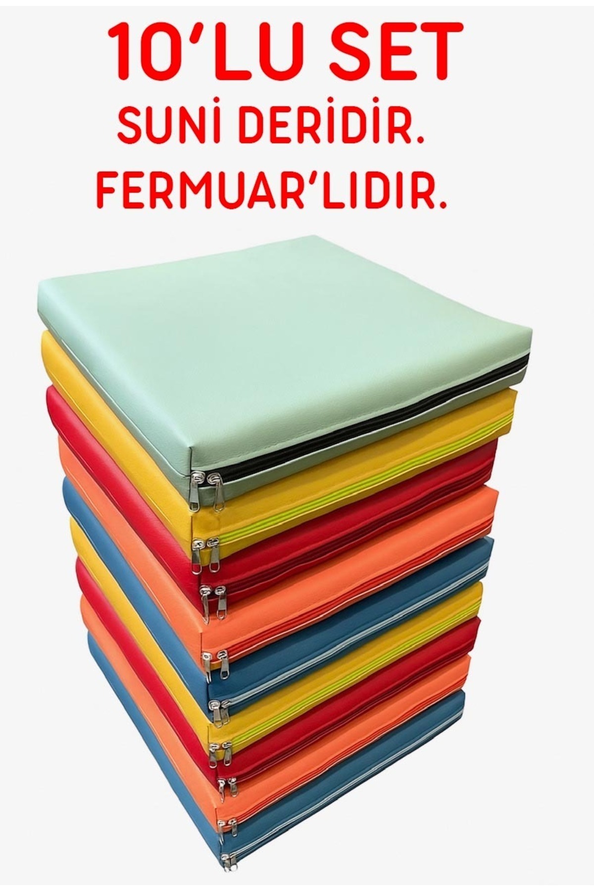 Meralles Okul Anaokulu Kreş 10'lu Set 40x40x5 Cm Içi Süngerli Renkli Minder Seti Yıkanabilir Oyun Minderi