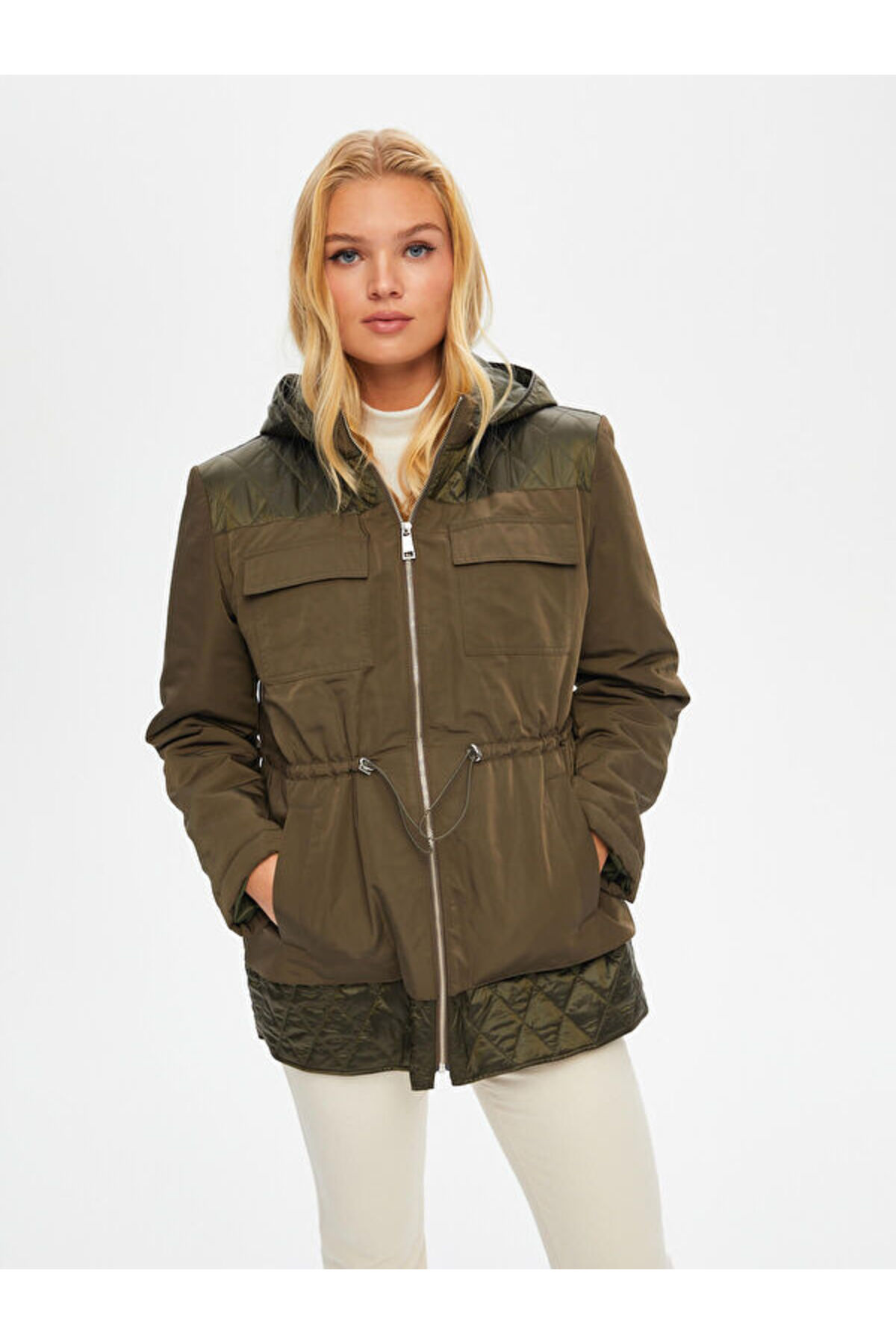 Faik Sönmez  Beli Tünelli Kapüşonlu Kapitone Kaban 69423 - Görsel 6