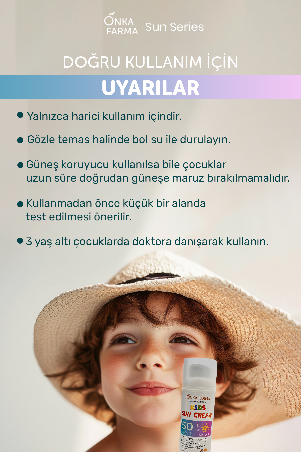 OnkaFarma Onka Farma Doğal Çocuk Güneş Kremi 50+ SPF Faktör - 2 Yaş Üzeri Kullanım - Dermotolojik Testli fotoğrafı 5 (önizleme)
