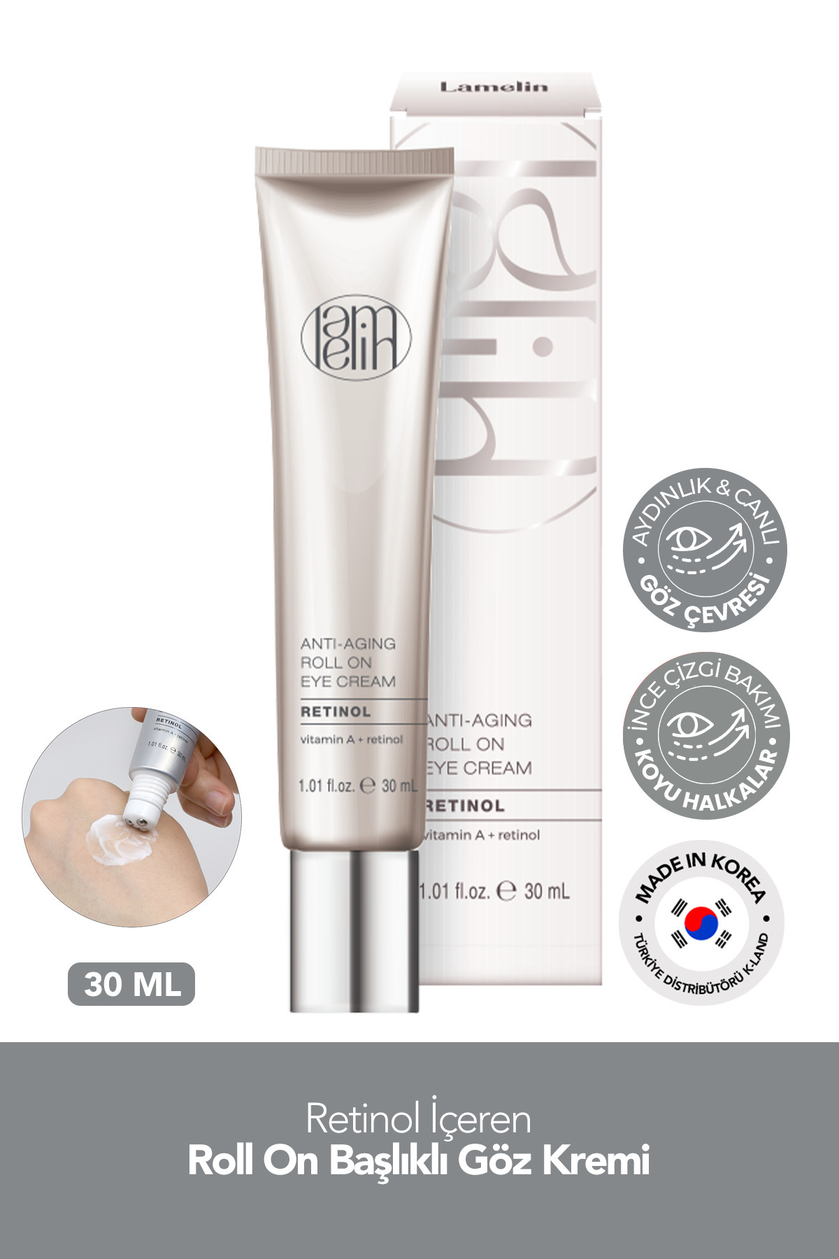 Lamelin Milia ve Leke Karşıtı 3'lü Masaj Başlıklı Retinol Göz Kremi Lamelin Roll On Retinol Eye Cream