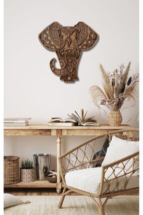 Aluradeco %100 Mdf Ahşap Oryantal Desenli Fil Duvar Dekoru