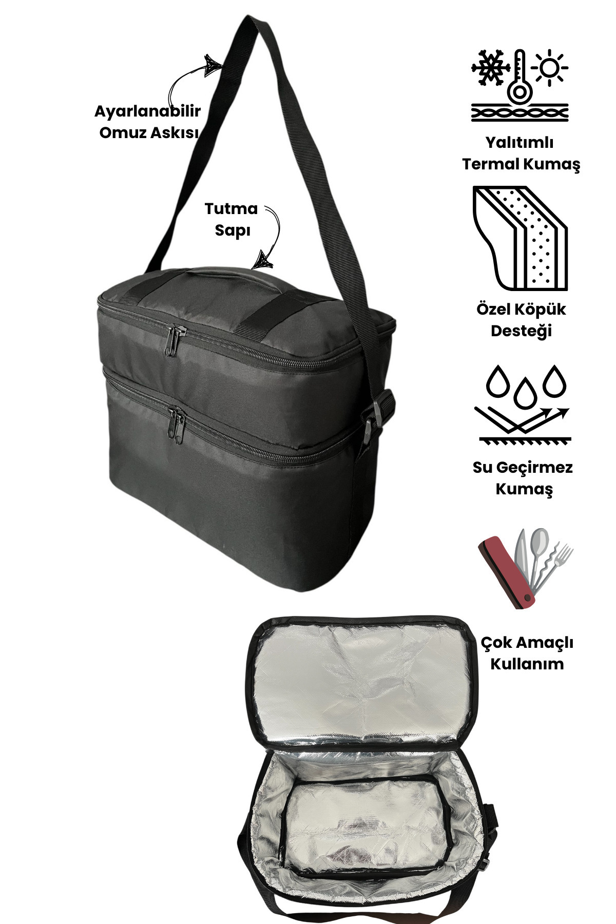 Moserini 22 Lt İki Katlı Termal Soğutucu Çanta -Sıcak Soğuk Tutan Yalıtımlı Outdoor Kamp Piknik Buzluk