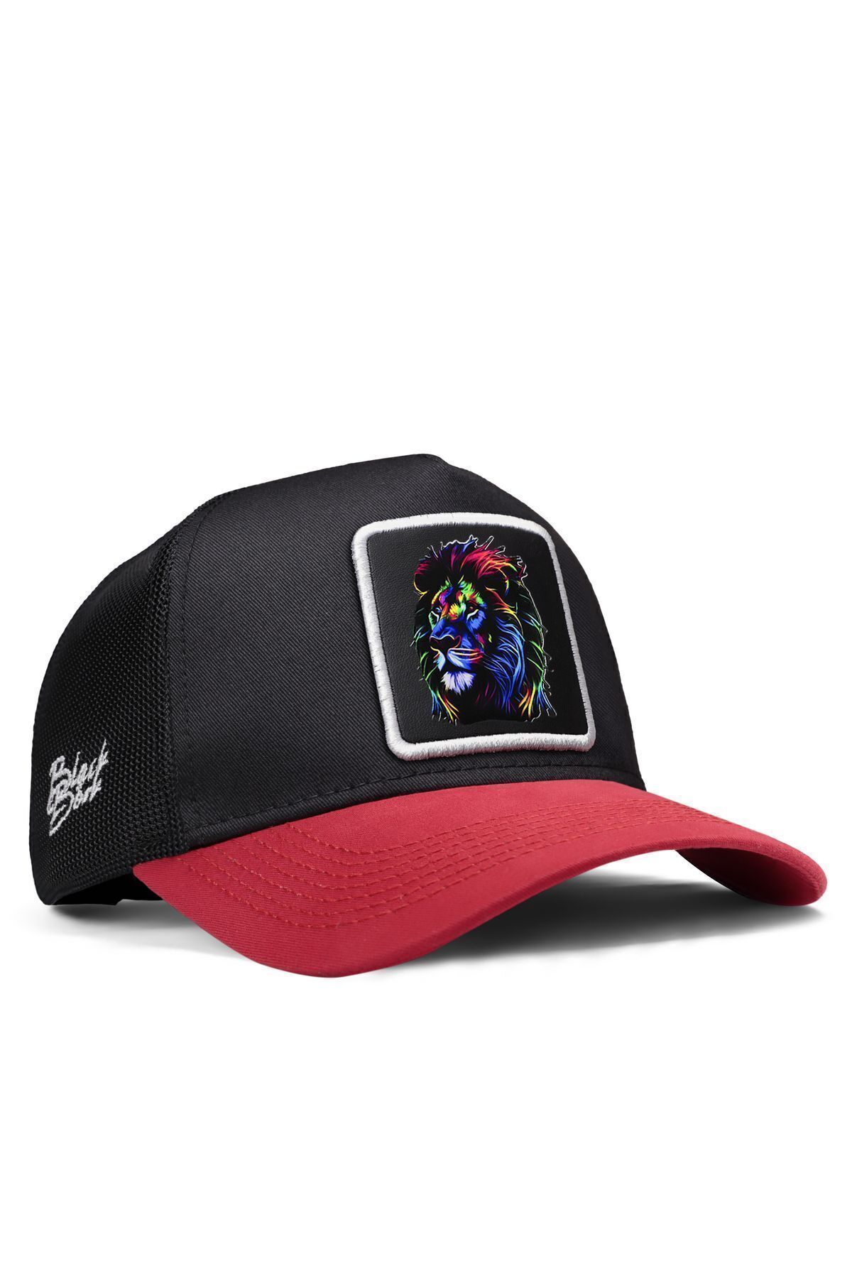 Red-Black Trucker Hat with Lion Logo