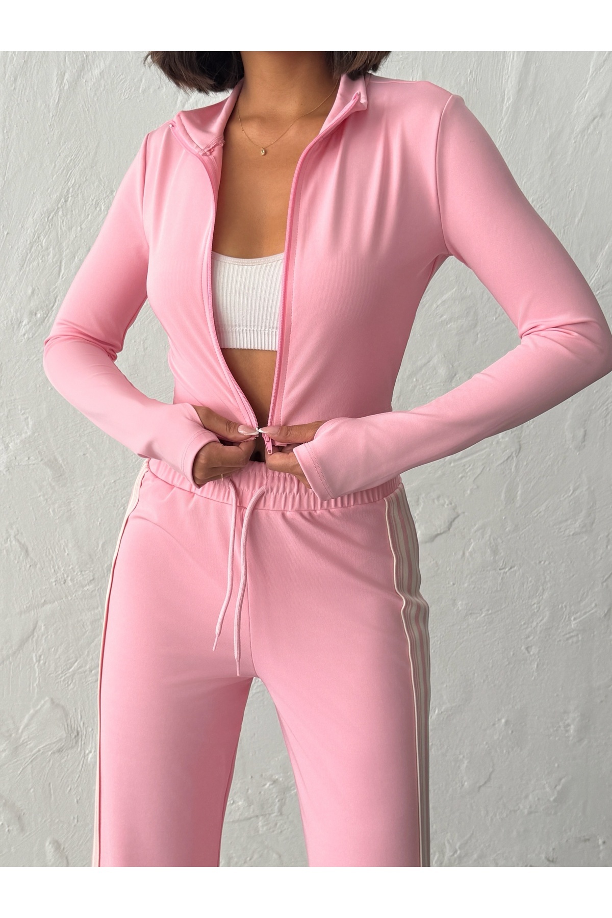 Miss Prova Soft Kumaş Fermuarlı ve Parmak Geçmeli Örme Spor Ceket/Sweatshirt MISSCE7334 görsel 6