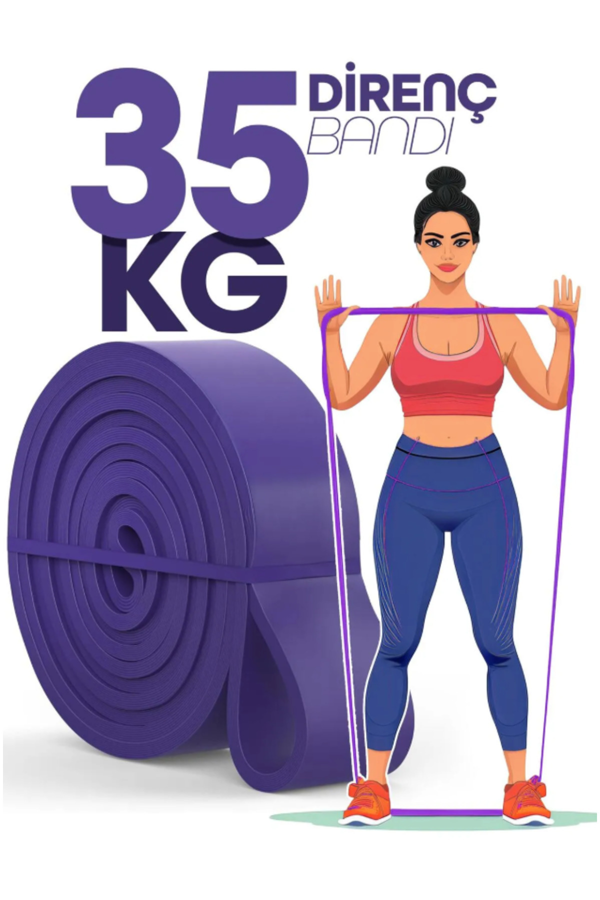 BK Commerce 35 KG Direnç Bandı Mor Barfiks Lastiği Fitness Pilates Egzersiz Antrenman Bandı - Ekstra Sert