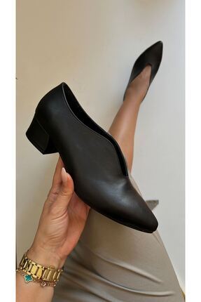 Saracshoes Gerçek Deri Kadın Topuklu Ayakkabı Siyah Slitte