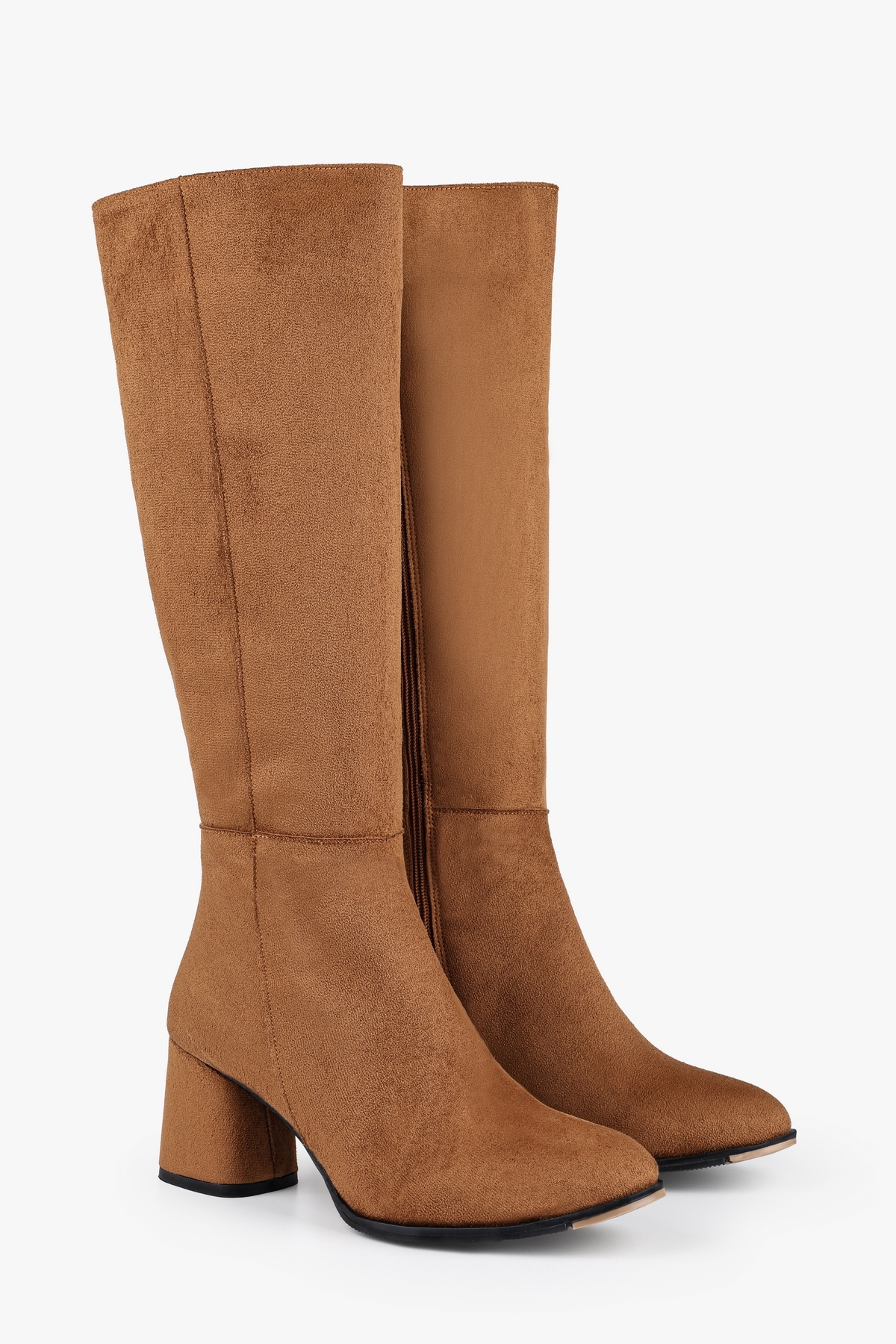 Damenkiella Tan suede boots with heel Tan suede