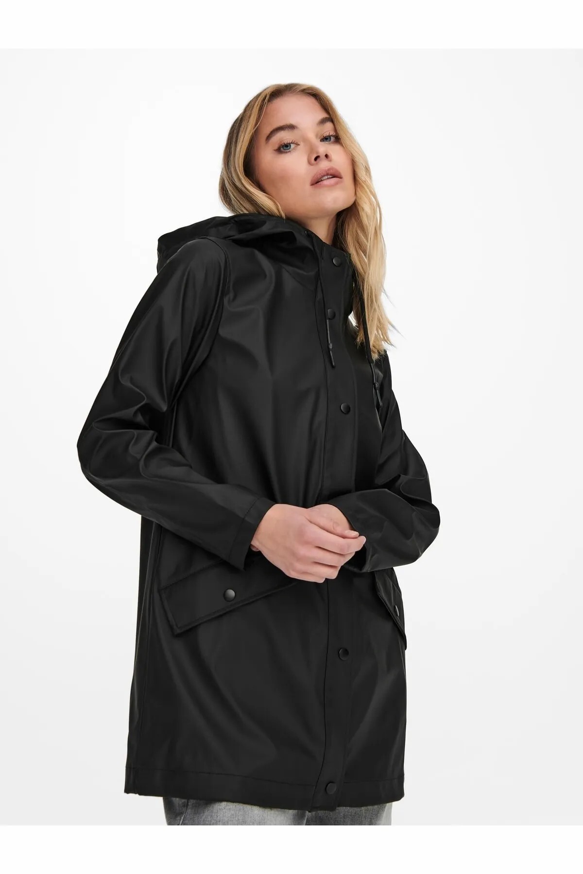 ONLY Kadin Siyah Onlelisa Raincoat Otw Noos Mont 15261734-Black görsel 4