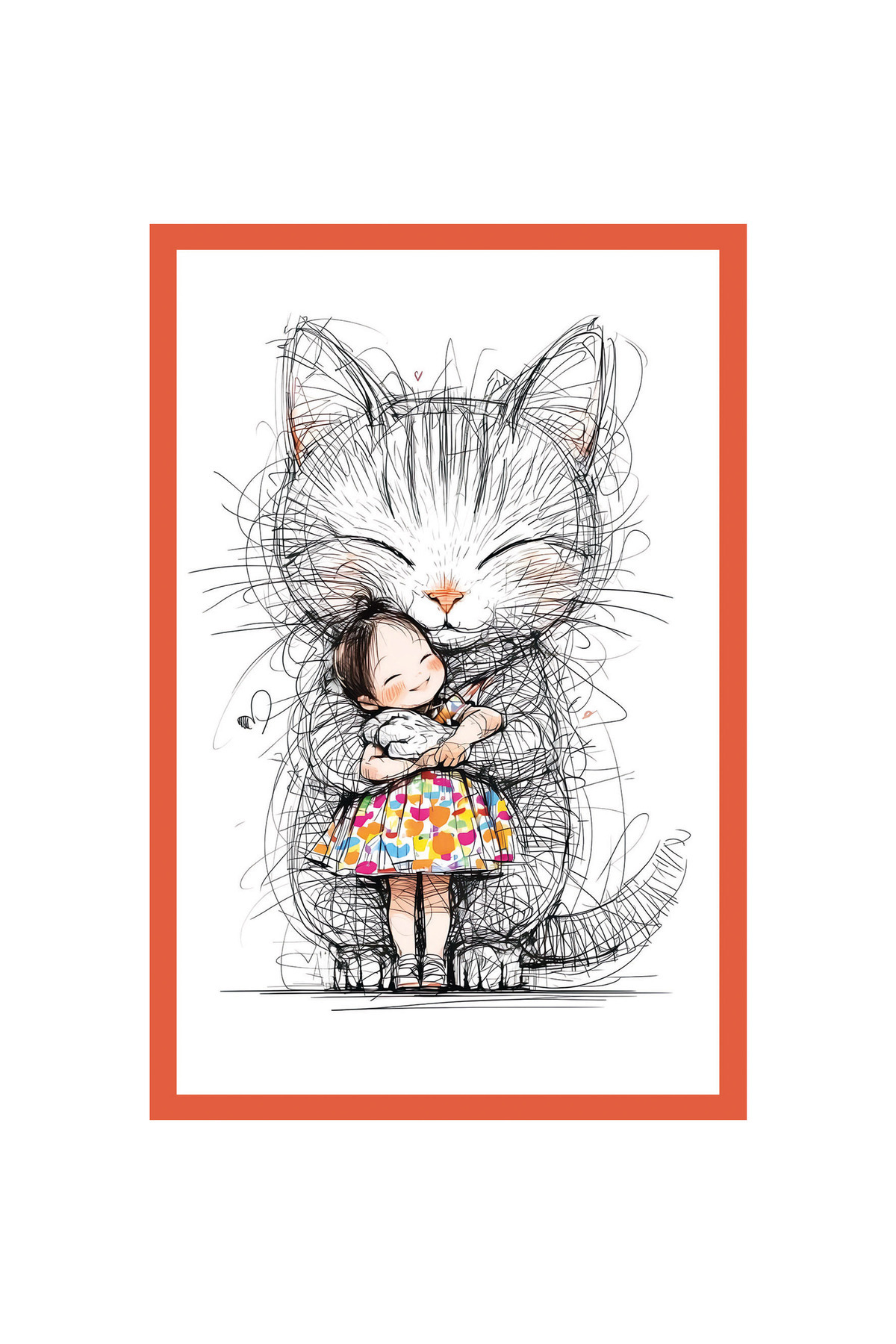 Hi Kami Sevimli Kedi Çizimli Dekoratif Kartpostallar ve Hediye Not Kartları | Sarılmanın Gücü 10 x 15 cm