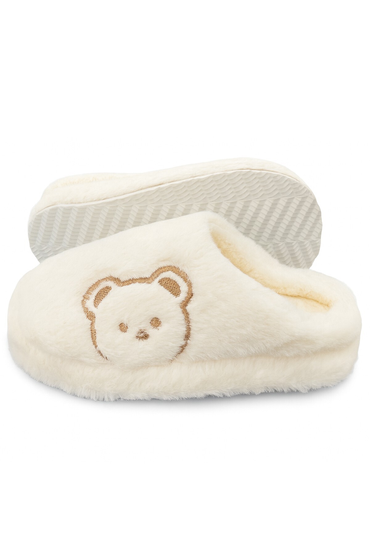 Moda Frato FLUFFY Ayıcık Desenli Kadın Ev Terliği Kışlık Yünlü Terlik Ses Yapmayan İçi Yünlü Günlük Rahat Terlik görsel 7
