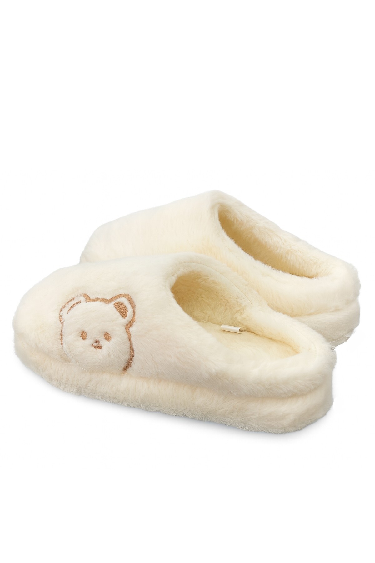 Moda Frato FLUFFY Ayıcık Desenli Kadın Ev Terliği Kışlık Yünlü Terlik Ses Yapmayan İçi Yünlü Günlük Rahat Terlik görsel 4