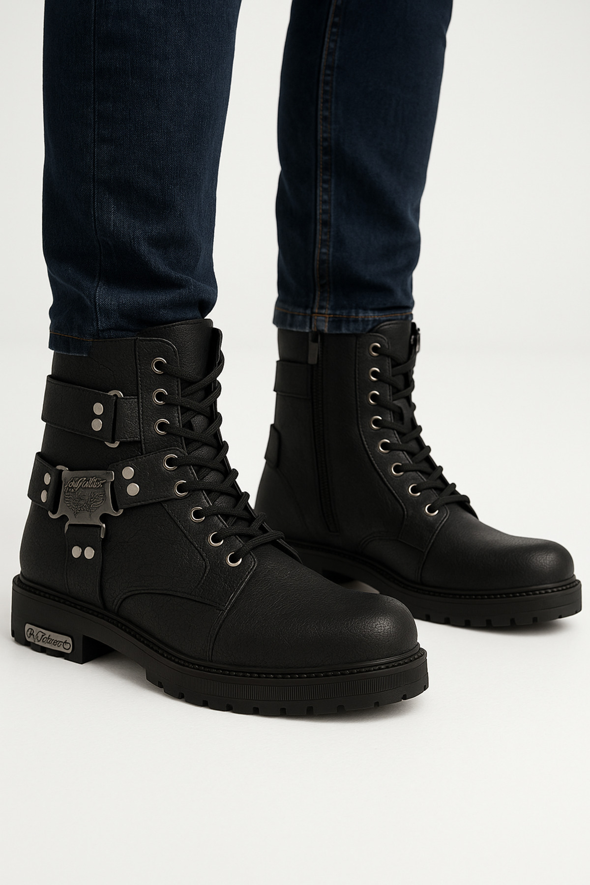 امیر شوز نیم بوت مردانه مشکی راحتی، بنددار، زیپ‌دار، پنجه بیضی شکل، ضخیم، بدون لغزش، مدل ۲۱۱۸