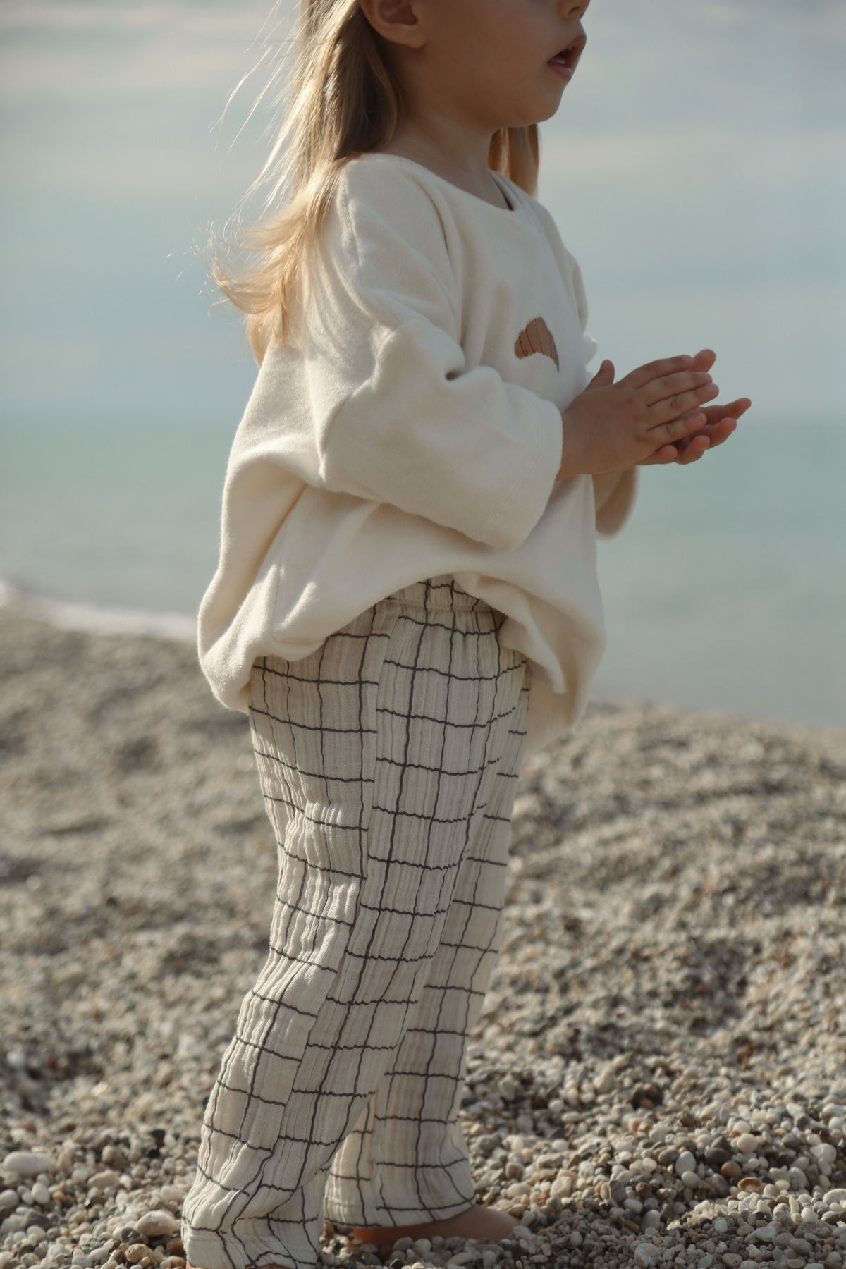 DoDo'S Baby Krem Renk Kareli Müslin Kız,Erkek Bebek,Çocuk Pantolonu – Rahat Kalıp, Doğal Kumaş fotoğrafı 3 (önizleme)