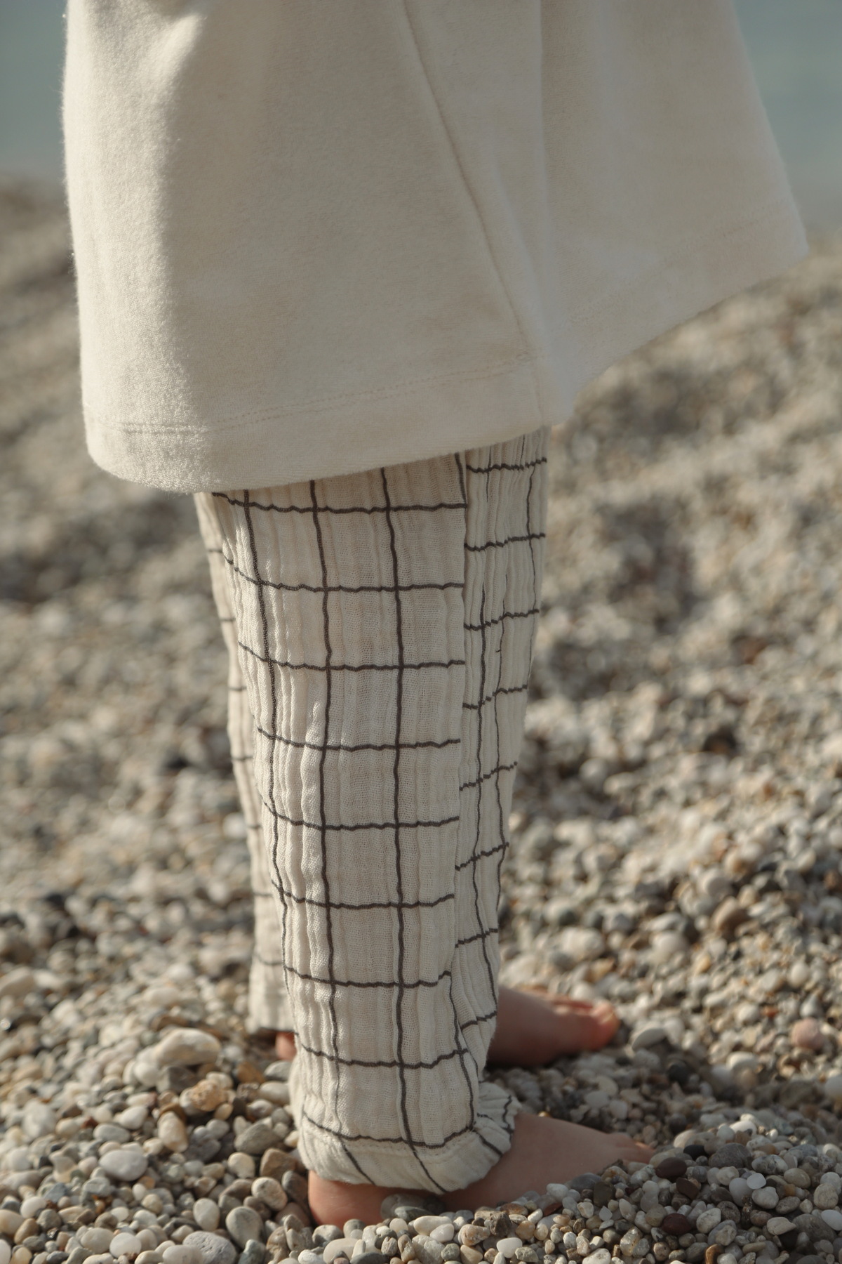 DoDo'S Baby Krem Renk Kareli Müslin Kız,Erkek Bebek,Çocuk Pantolonu – Rahat Kalıp, Doğal Kumaş fotoğrafı 5 (önizleme)