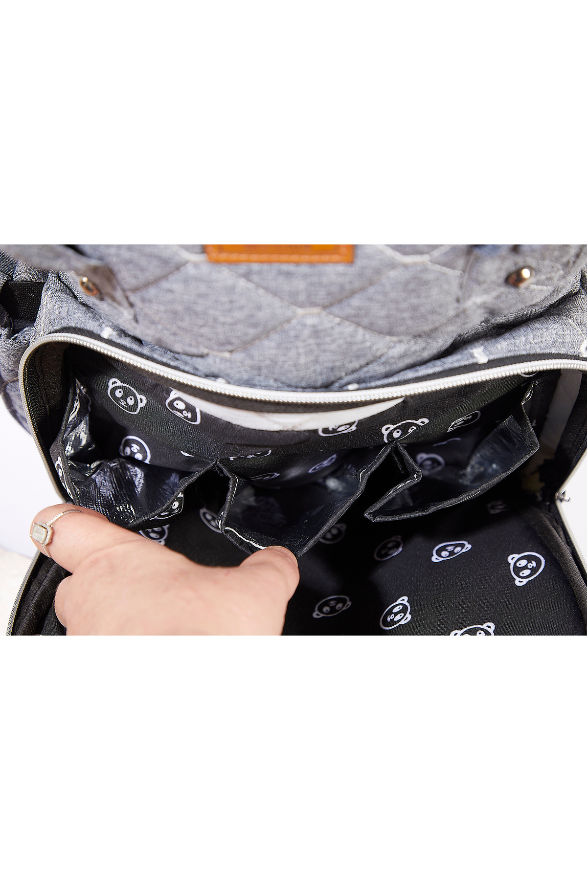 ATS Mamma Premium Anne Bebek Bakım Sırt Çantası Termal Biberonluk Ve Bebek Arabası Askı Aparatı - Gri fotoğrafı 7 (önizleme)