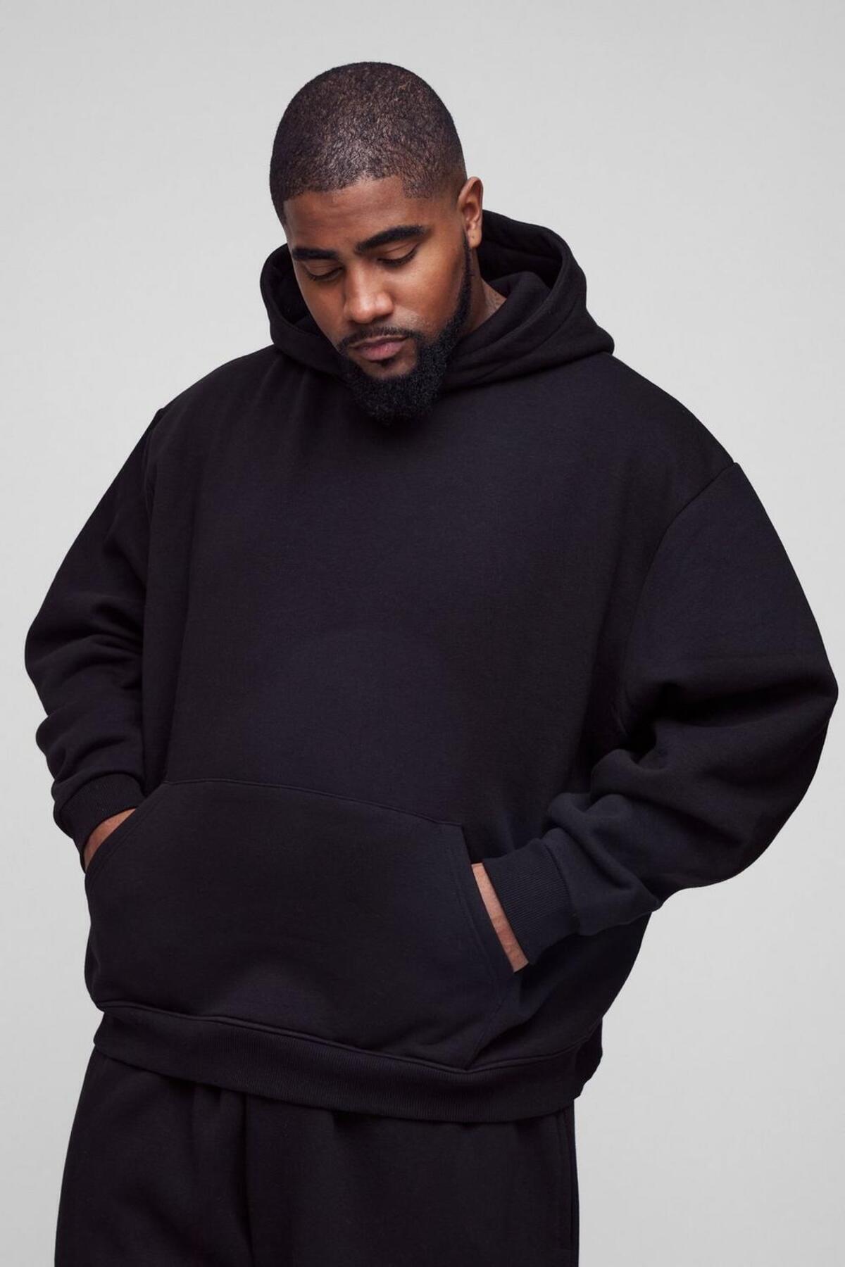 KAWEAR Büyük Beden Battal Beden 3 İplik Oversize Kapşonlu Sweatshirt