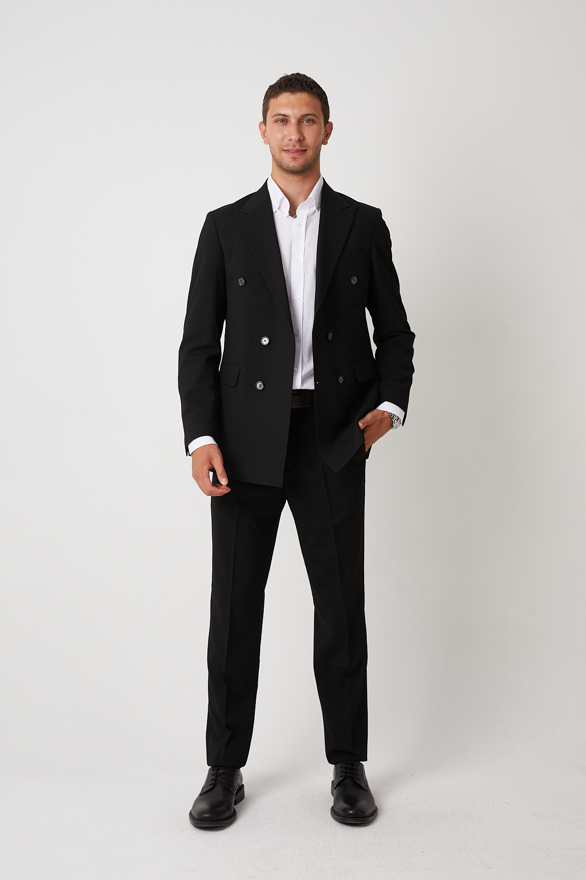 wodelli  Erkek Siyah Kruvaze Takım Elbise – Regular Pamuklu Hafif Kumaş - Görsel 5