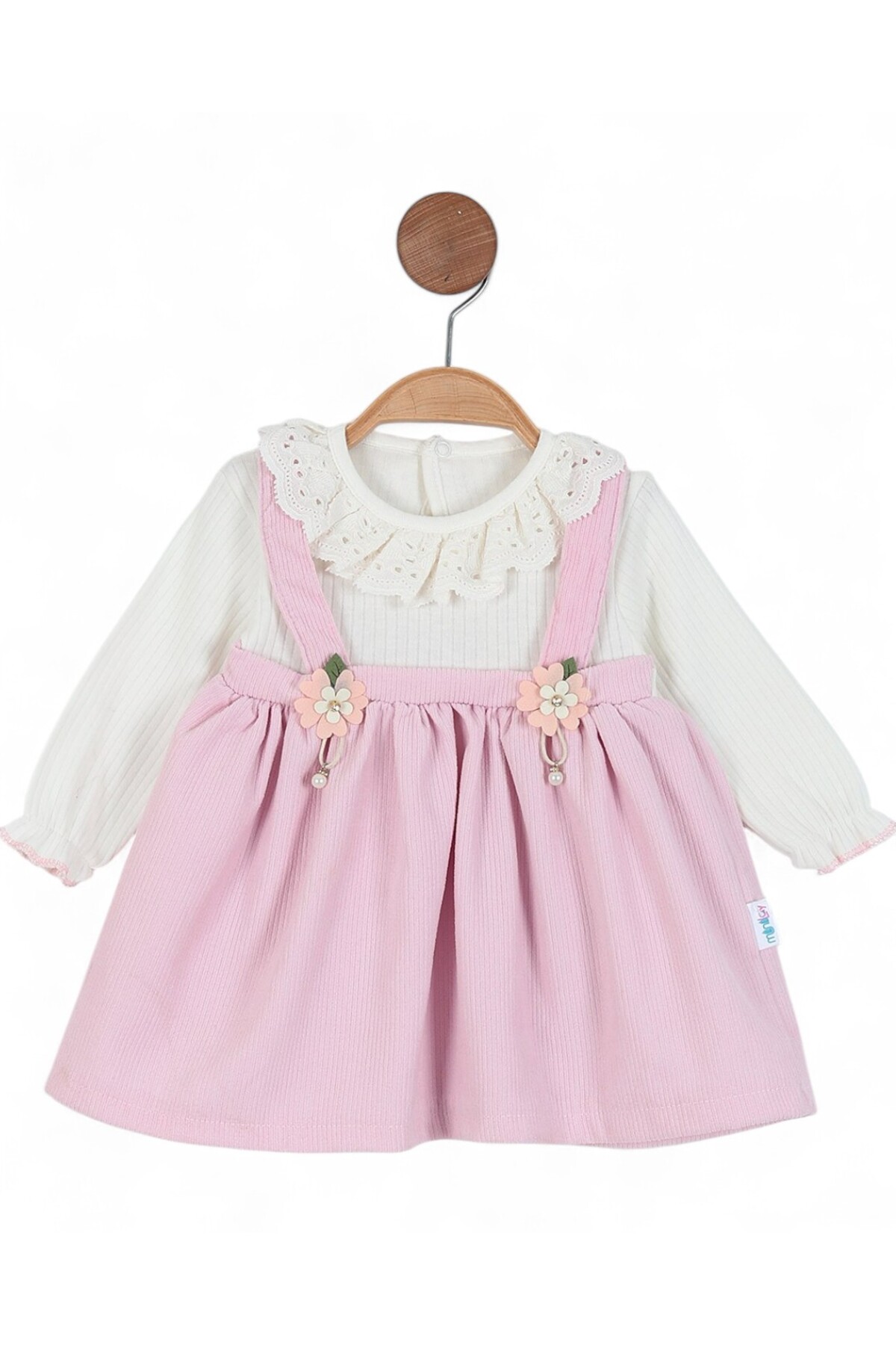 voyyo kids baby Kız Bebek Dantel Yakalı Fitilli Doku Mevsimlik Salopet Elbise, Doğum Günü ve Özel Gün Elbisesi fotoğrafı 4 (önizleme)