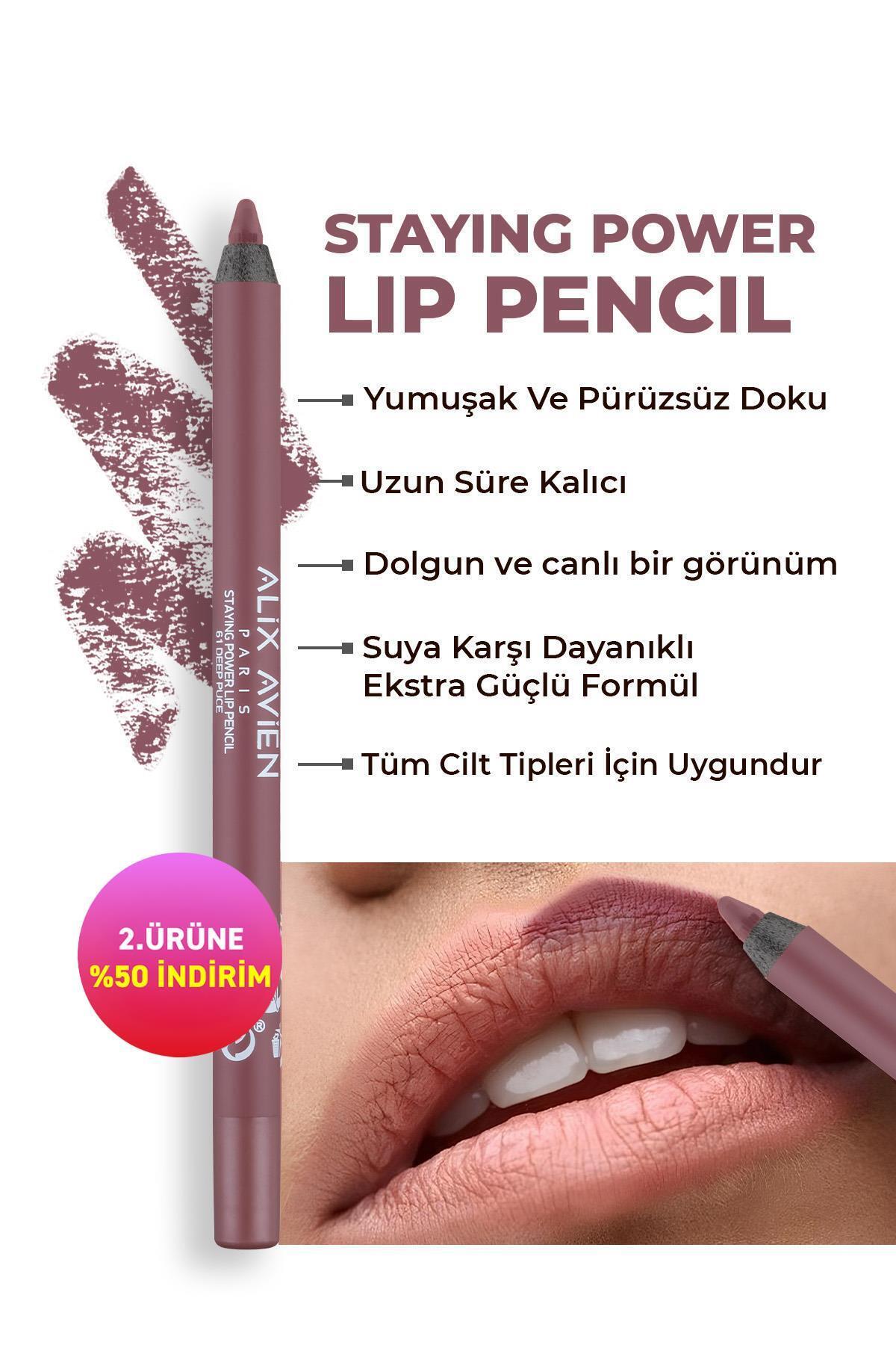 Alix Avien Suya Dayanıklı Uzun Süre Kalıcı Yumuşak Dudak Kalemi - Staying Power Lip Pencil 61 Deep Puce