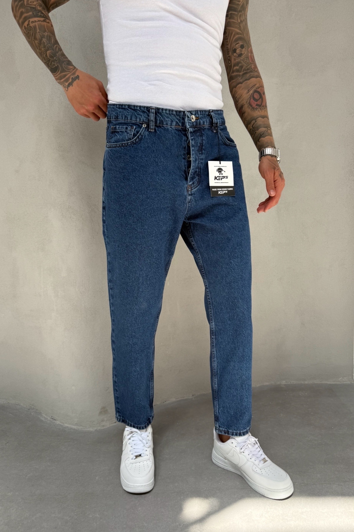 MADZEYMODA Koyu Mavi Boyfriend Kalıp Denim Kumaş Erkek Jean Kot Pantolon KE-189 görsel 3