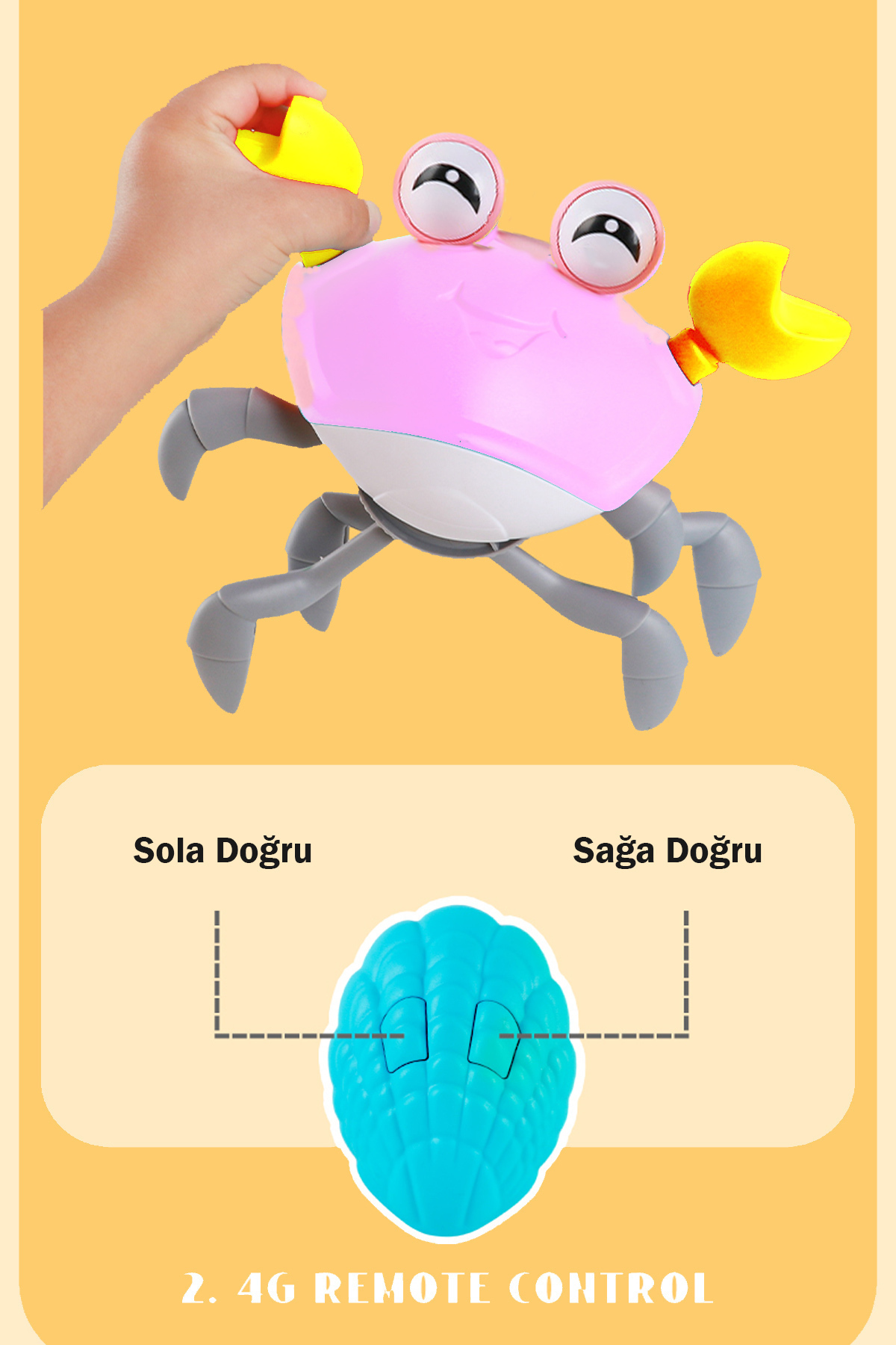 Tıfıl Toys Işıklı Müzikli Pembe Uzaktan Kumandalı Fonksiyonel Yan Yürüyen Çılgın Sevimli Yengeç - 6721E fotoğrafı 5 (önizleme)