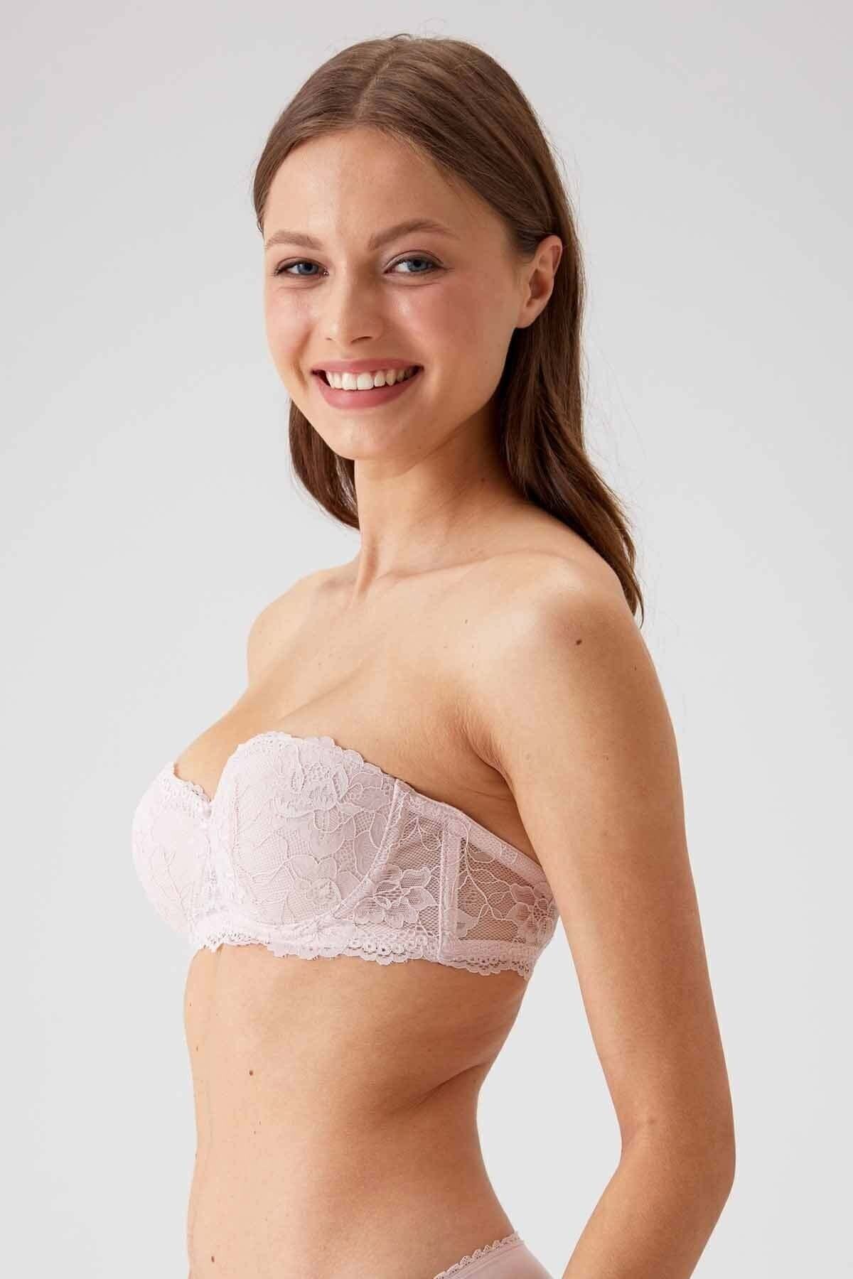 Pierre Cardin 2'li Ekonomik Paket Pudra-siyah 6203-2 Pisa Balenli Destekli Straplez Dantelli Sütyen Set görsel 4