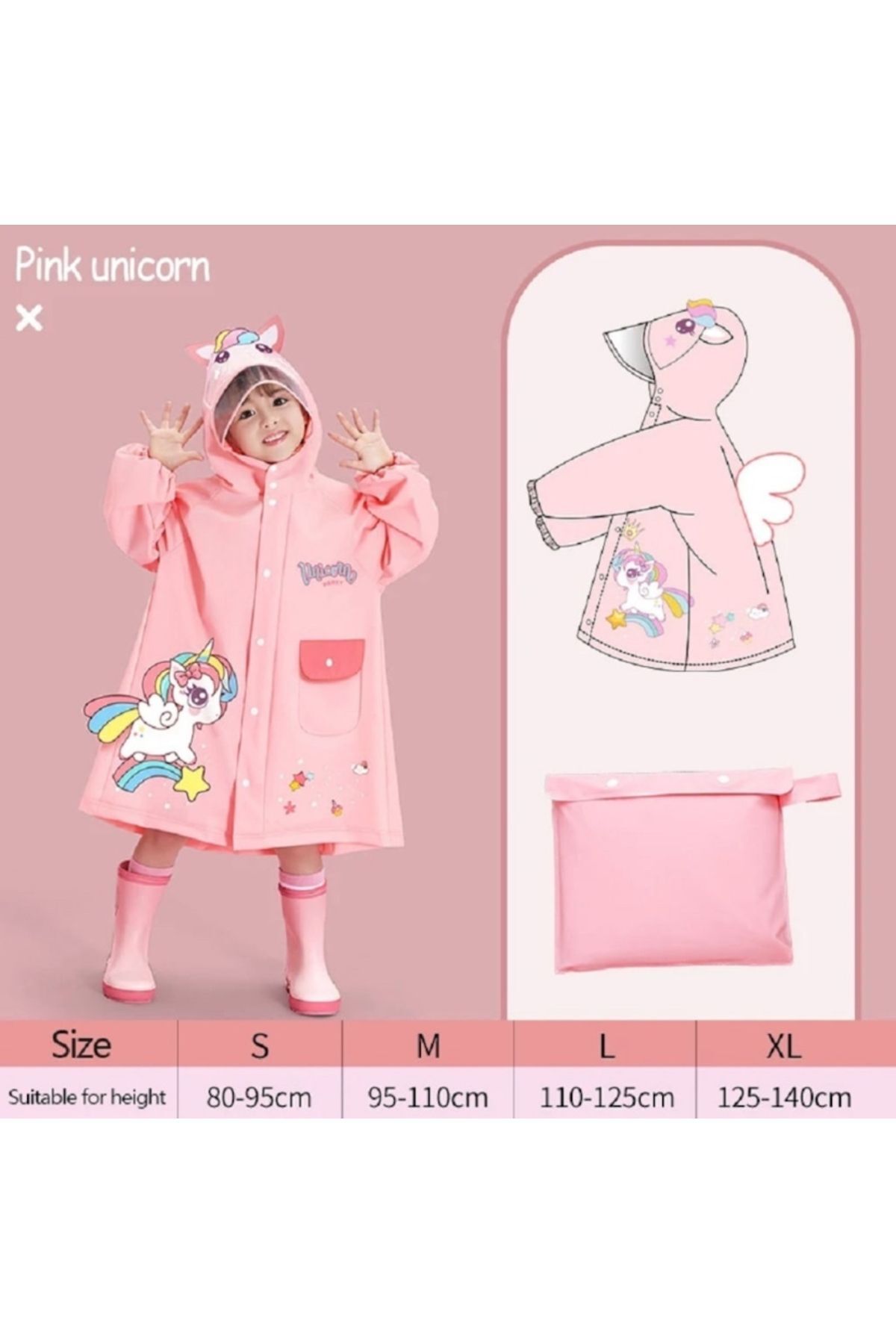 seyuse Çocuk Yağmurluk Pembe Unicorn  Su Geçirmez Çocuk Yağmurluğu fotoğrafı 6 (önizleme)