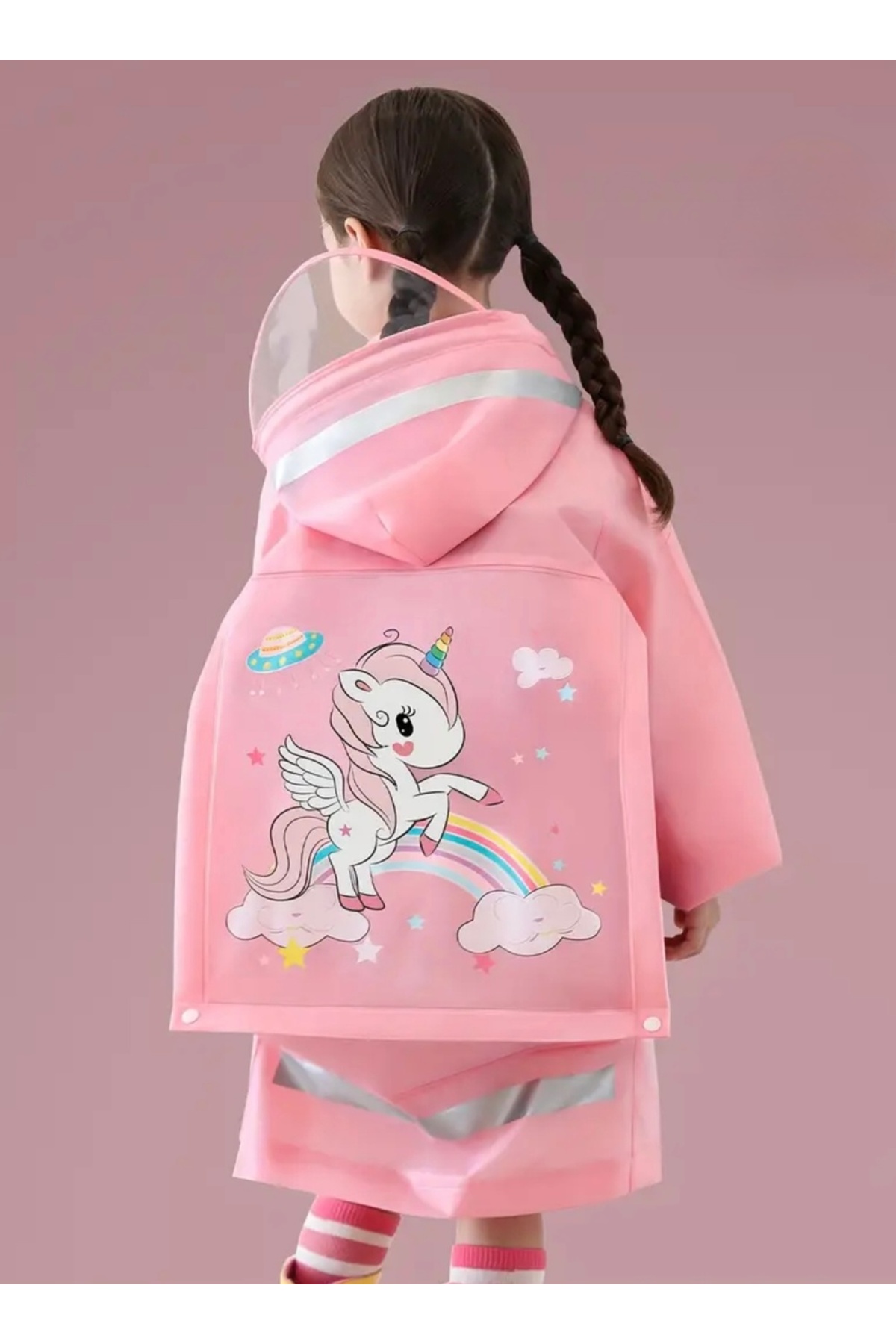 seyuse Çocuk Yağmurluk Pembe Unicorn  Su Geçirmez Çocuk Yağmurluğu fotoğrafı 3 (önizleme)