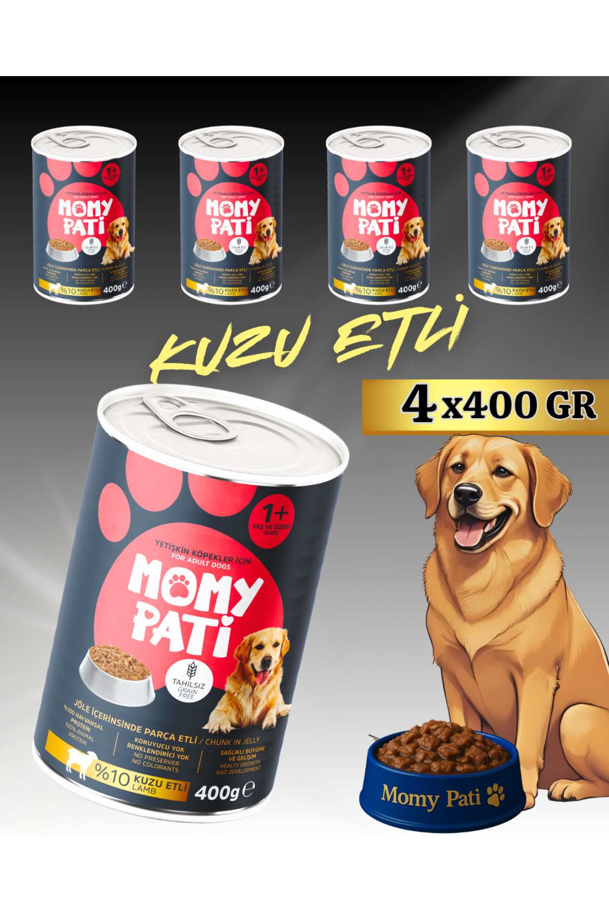 Momy Pati Etli Konserve Köpek Maması 400 gr x 4 Adet (Yetişkin Köpekler İçin)