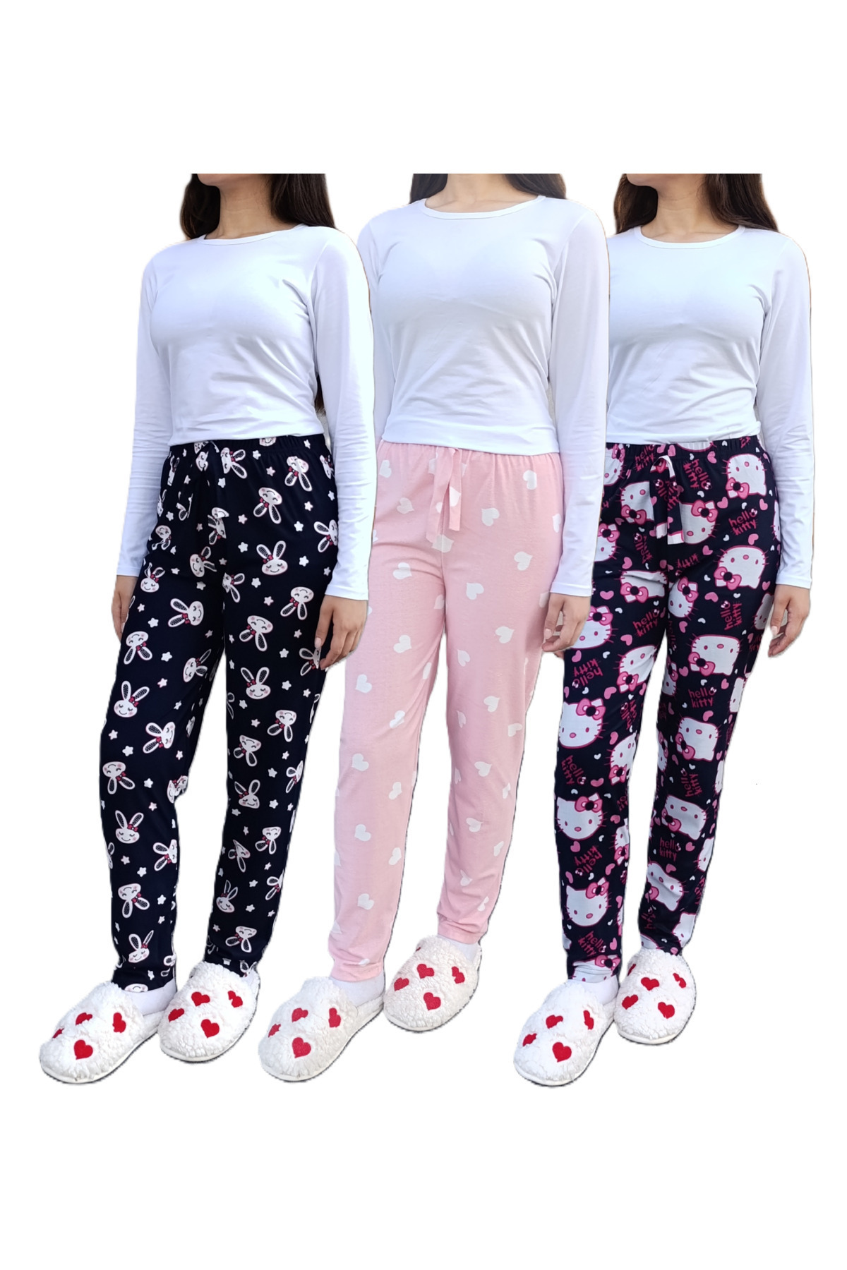 siyalife Süet Kışlık Yumuşak Dokulu 3'lü Kadın Pijama