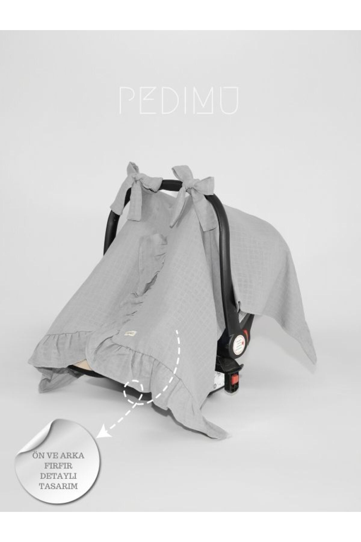 Pedimu Müslin Gri Renk Fırfır Detaylı Puset Örtüsü fotoğrafı 5 (önizleme)