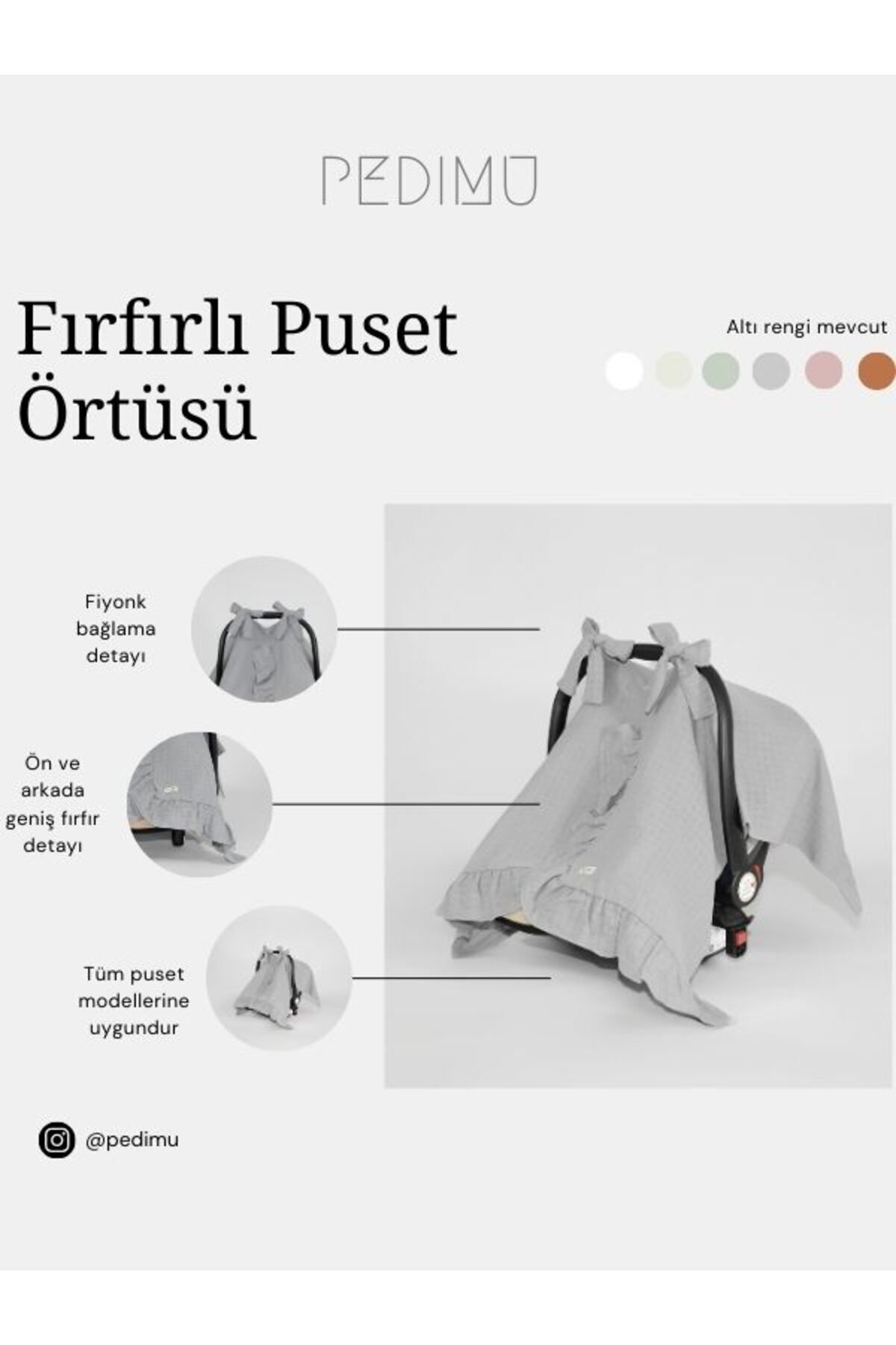 Pedimu Müslin Gri Renk Fırfır Detaylı Puset Örtüsü fotoğrafı 6 (önizleme)