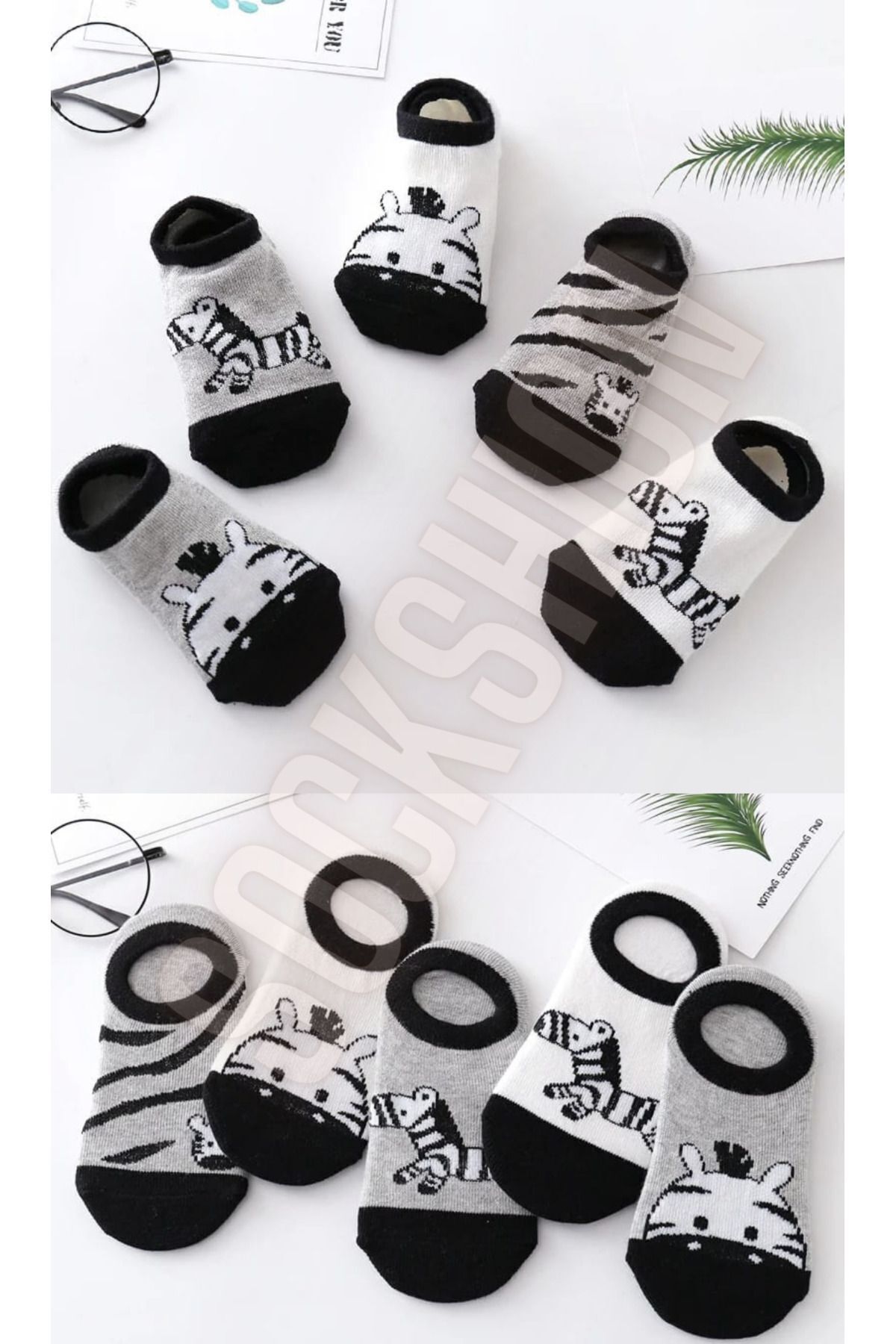 SOCKSHION Çocuk Zebra Desenli Renkli Patik Çorap Seti 5'li Paket fotoğrafı 2 (önizleme)