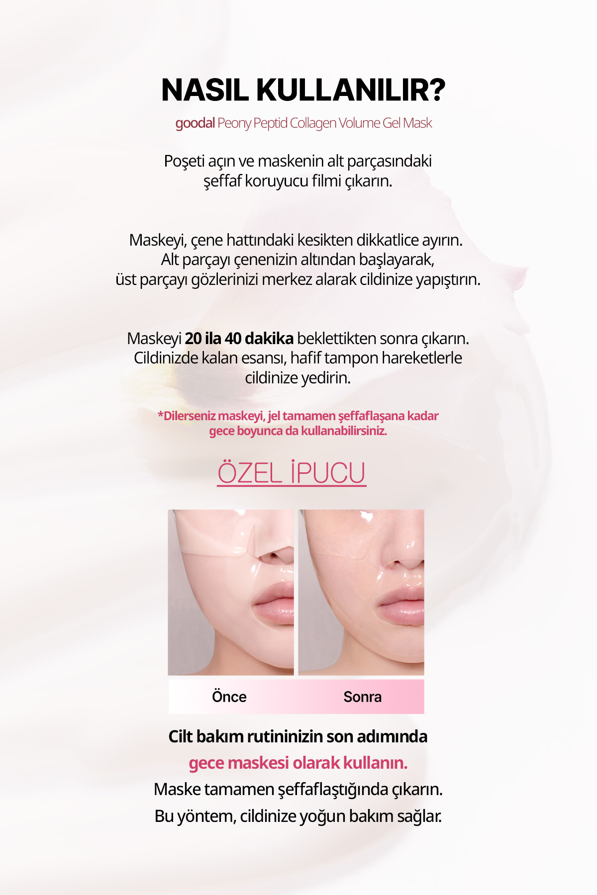 Şeffaflaşan Kolajen Hidrojel Maske Peptit İçerikli Peony Peptide Collagen Volume Gel Mask — 8077 — تصویر 7 از 8