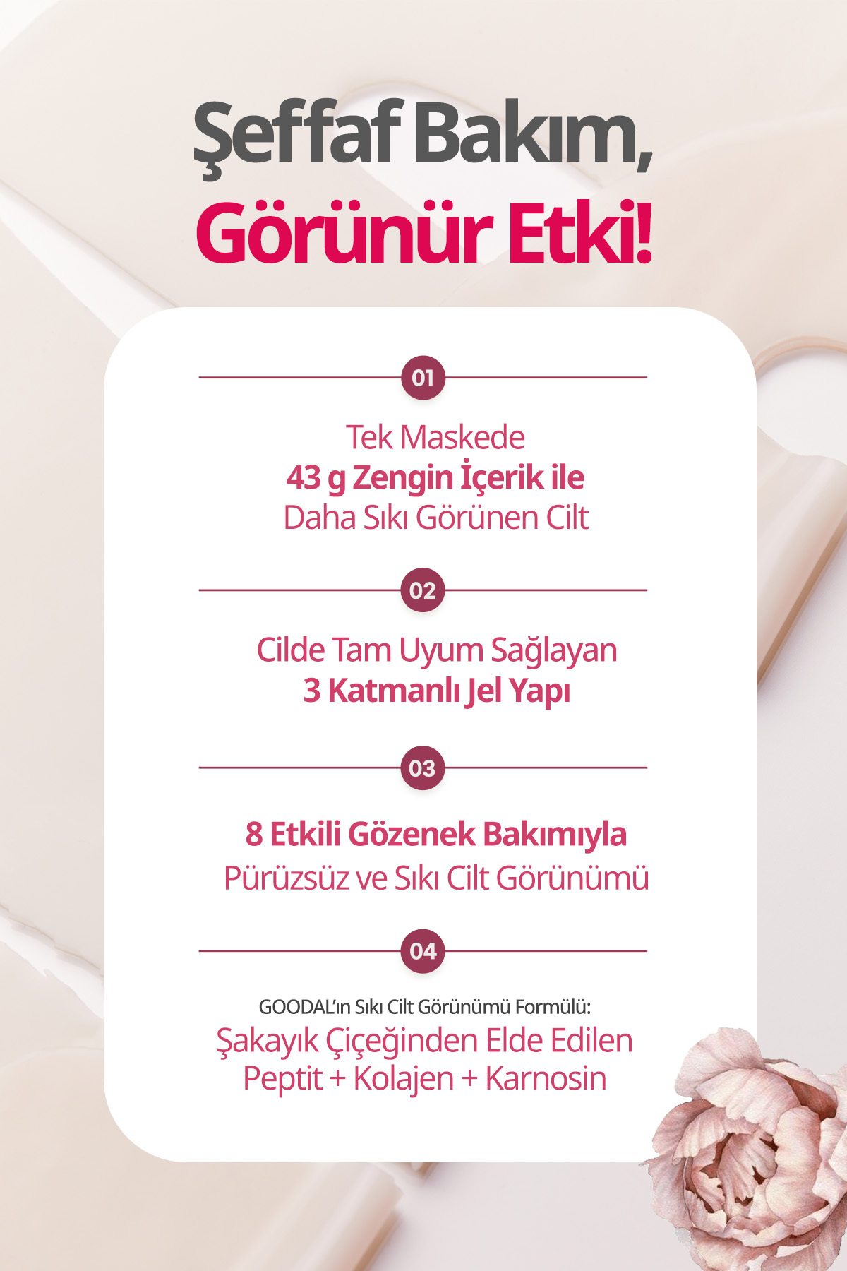 Şeffaflaşan Kolajen Hidrojel Maske Peptit İçerikli Peony Peptide Collagen Volume Gel Mask — 8077 — تصویر 3 از 8