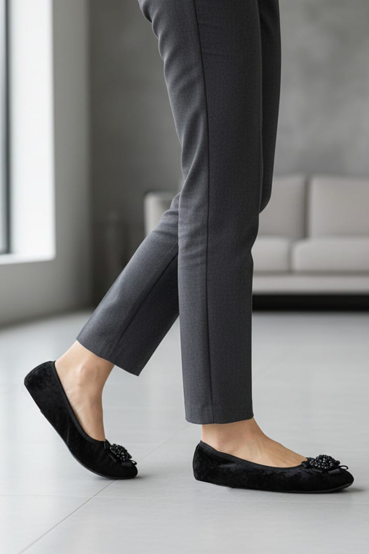 CEYDA SHOES Süslü Kadife Ev,hac, Umre Babeti, Hediye, Günlük Babet,tüylü Babet, Panduf, Patik, Gösteri Pisi Pisi görsel 3
