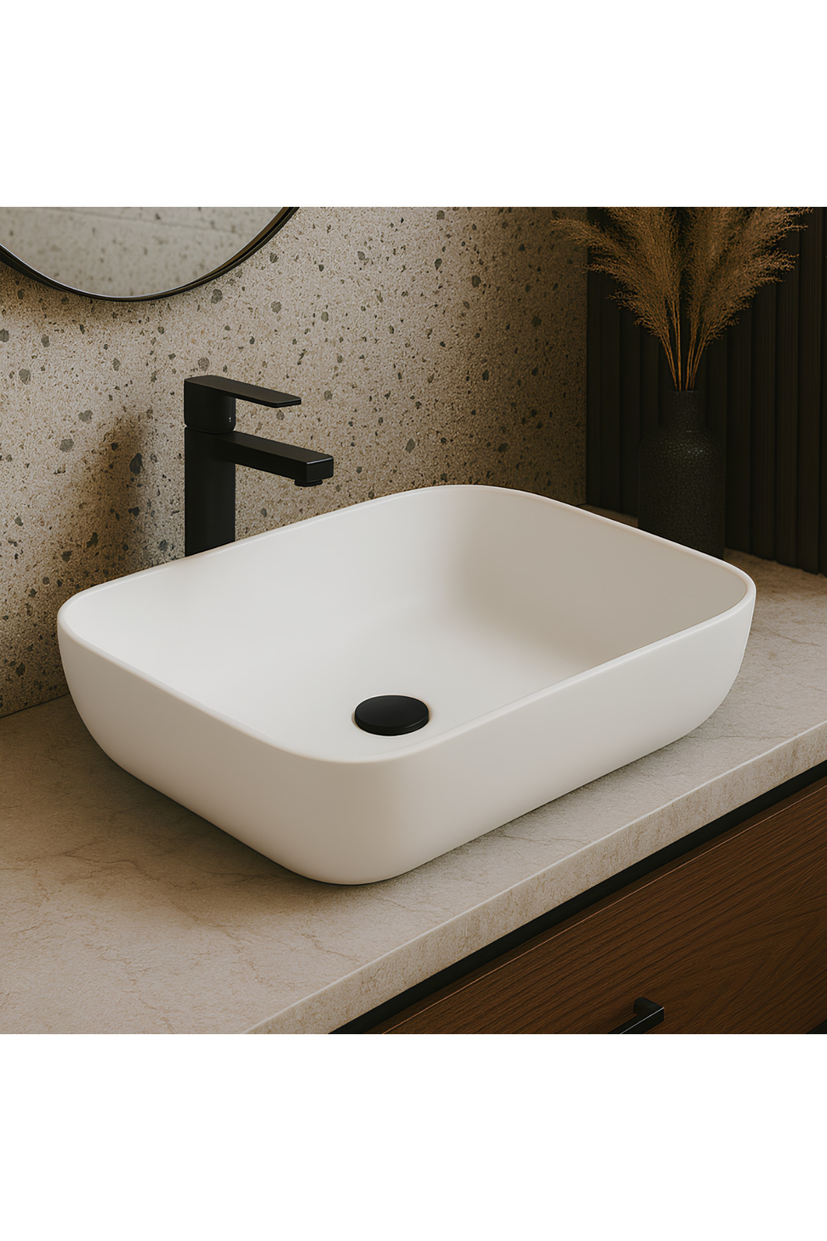 Turavit Loft Çanak Beyaz Dikdörtgen Deliksiz Lavabo 60 cm LFT0707