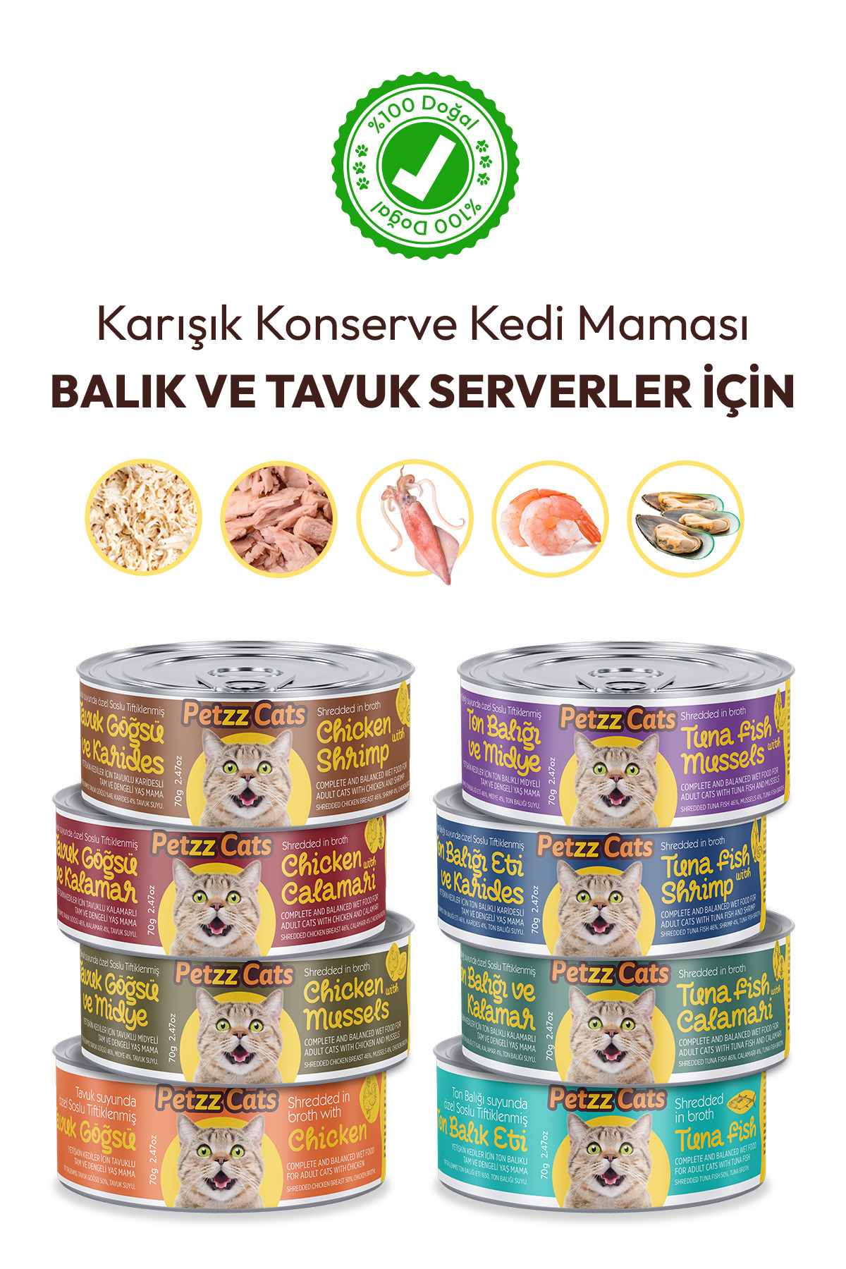 Petzzcats Karışık Konserve Kedi Maması 70 gr 8 Adet
