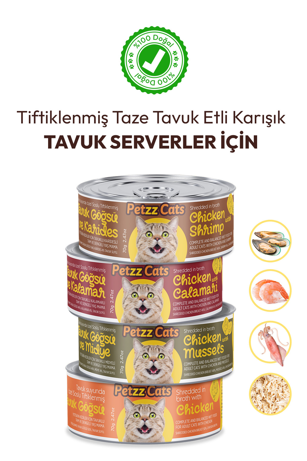 Petzzcats Tavuklu Karışık Konserve Kedi Maması 70 gr 4 Adet