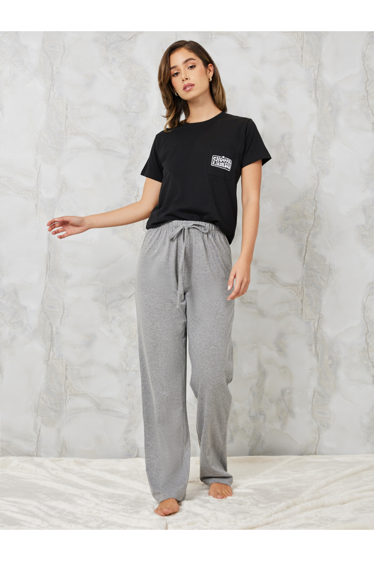 Styli Choose Kindness Embroidered Pocket Tee and Pyjama Set
