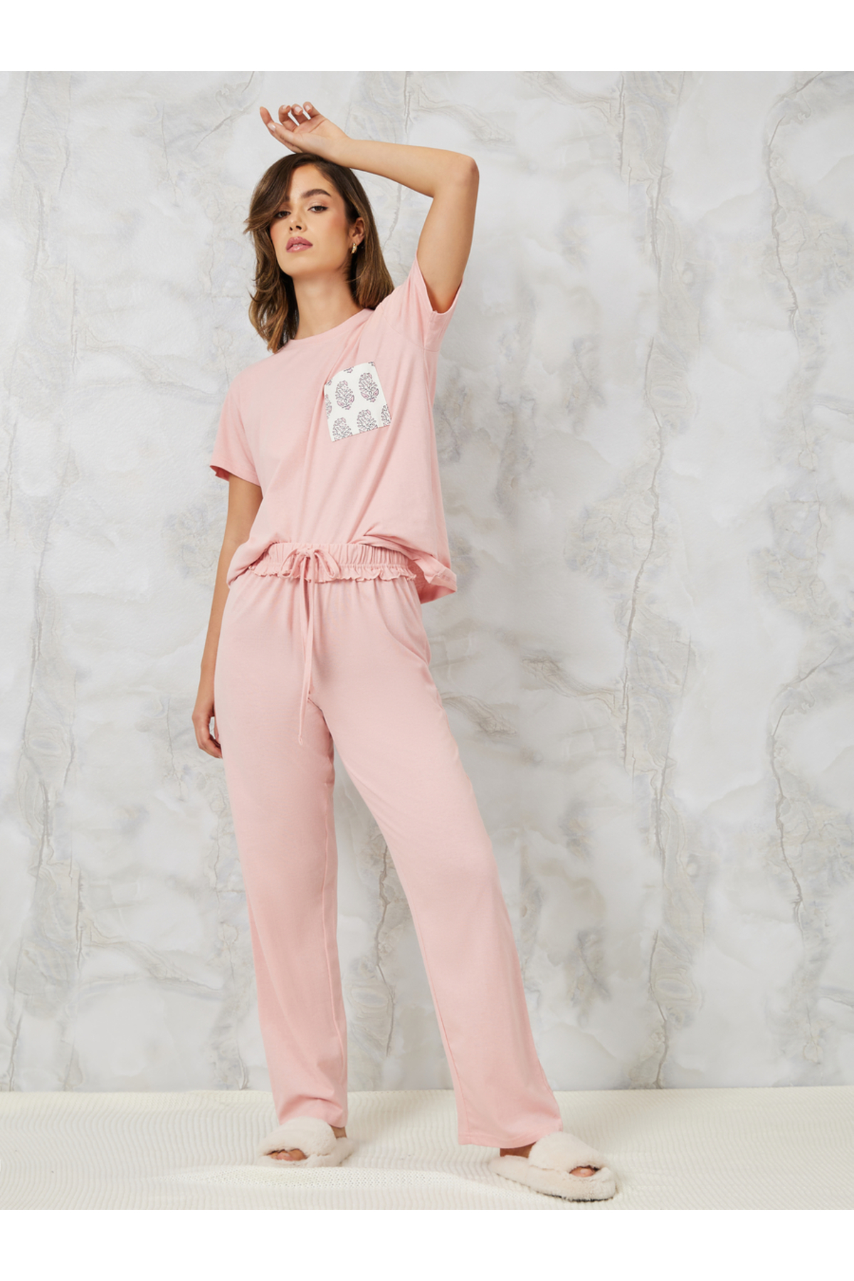 Styli Aztec Print Pocket Short Sleeves T-Shirt and Pyjama Set