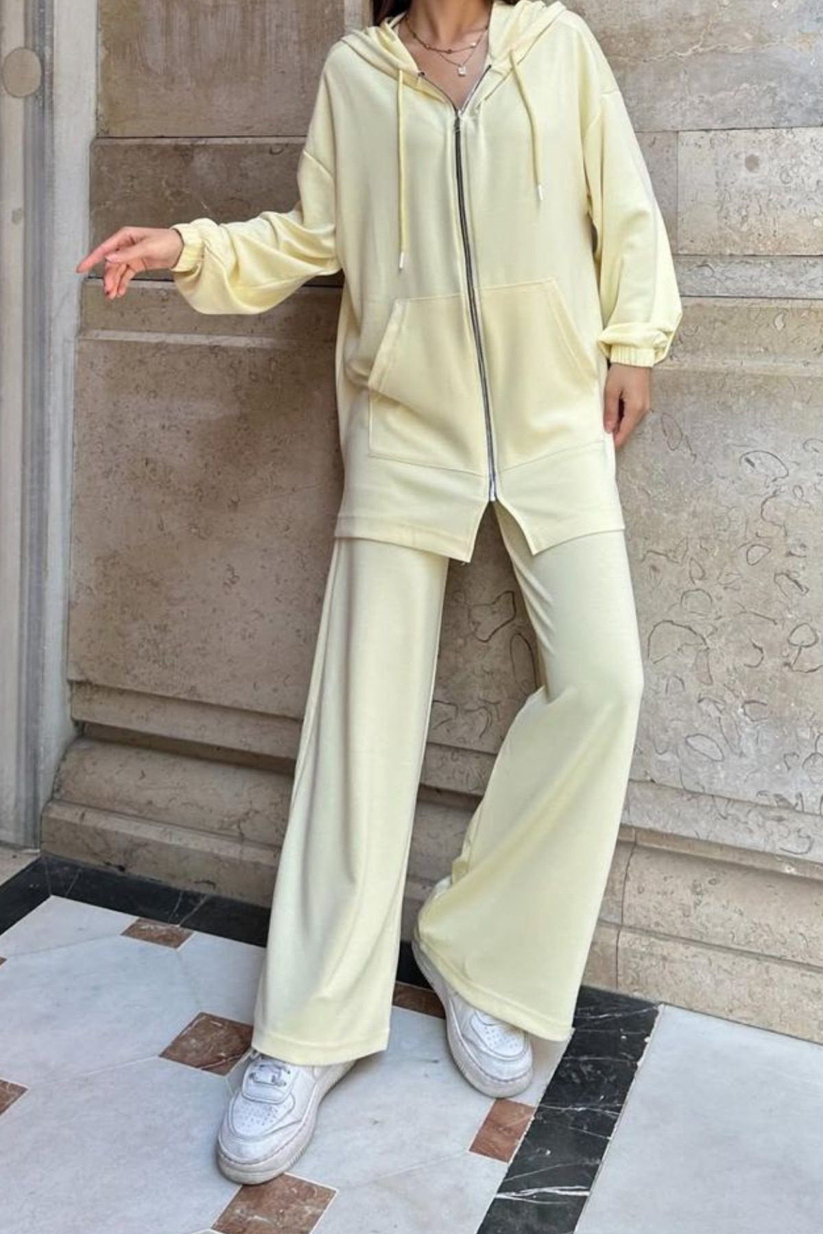 Kadın Modal Penye Oversize Kapüşonlu Tesettür Tunik Takım 1108