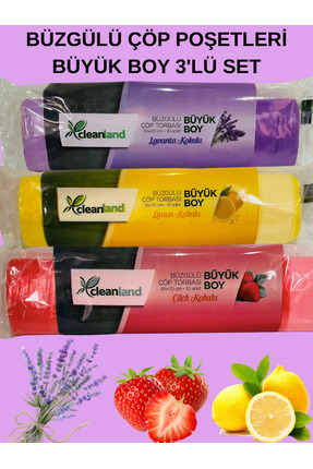 MEZ-PACK BÜZGÜLÜ ÇÖP POŞETLERİ BÜYÜK BOY 3 PAKET ÇİLEK LAVANTA LİMON KOKULU