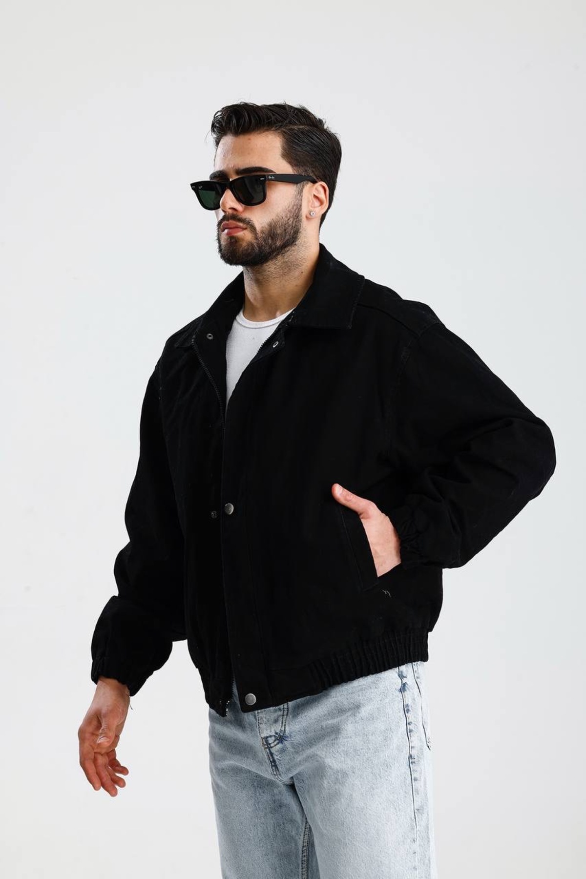İLKCET MODA  Premium Siyah Fermuarlı Kot Oversize Bomber Ceket - Görsel 2